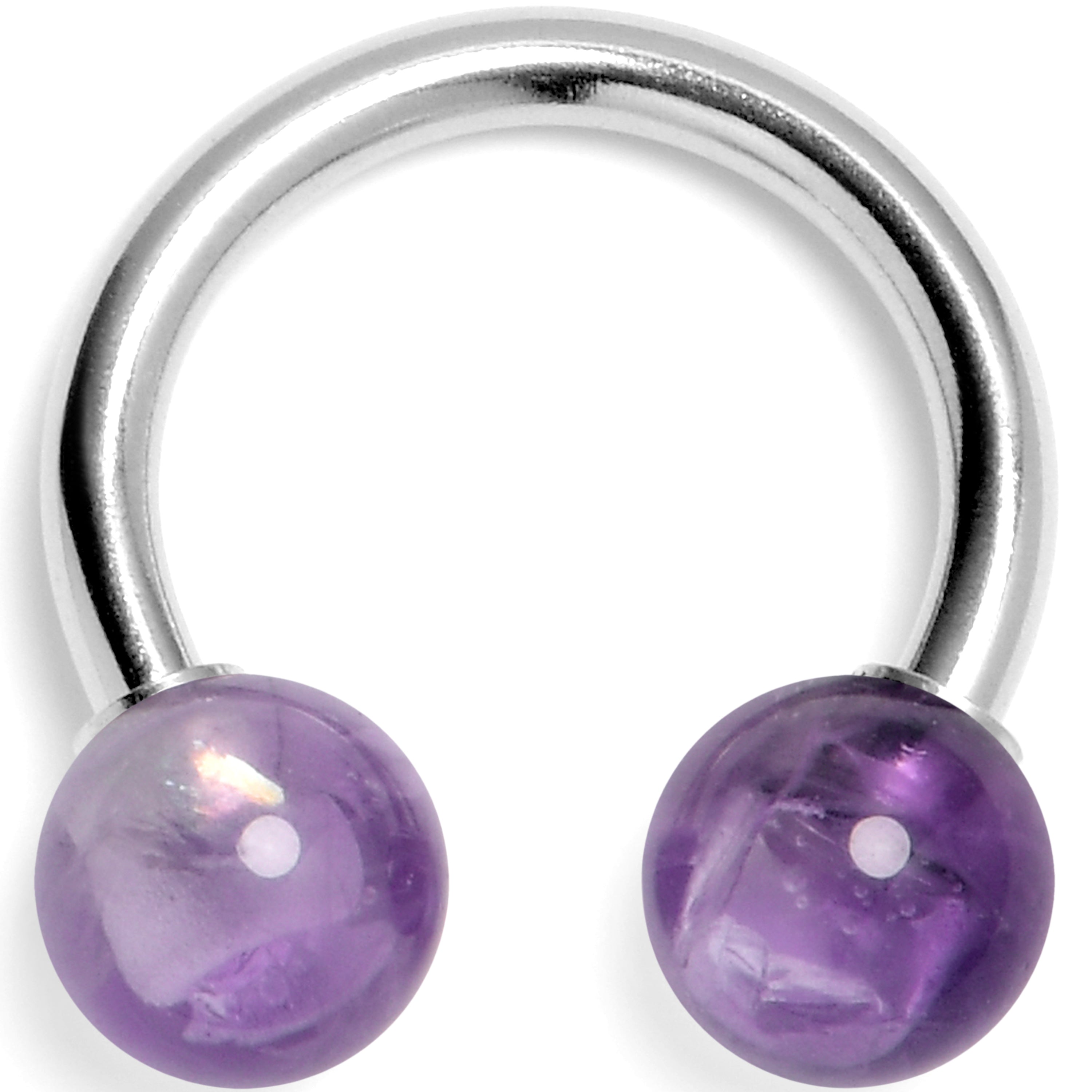 14G 3/8 Amethyst Natural Stone Horseshoe Circular Barbell