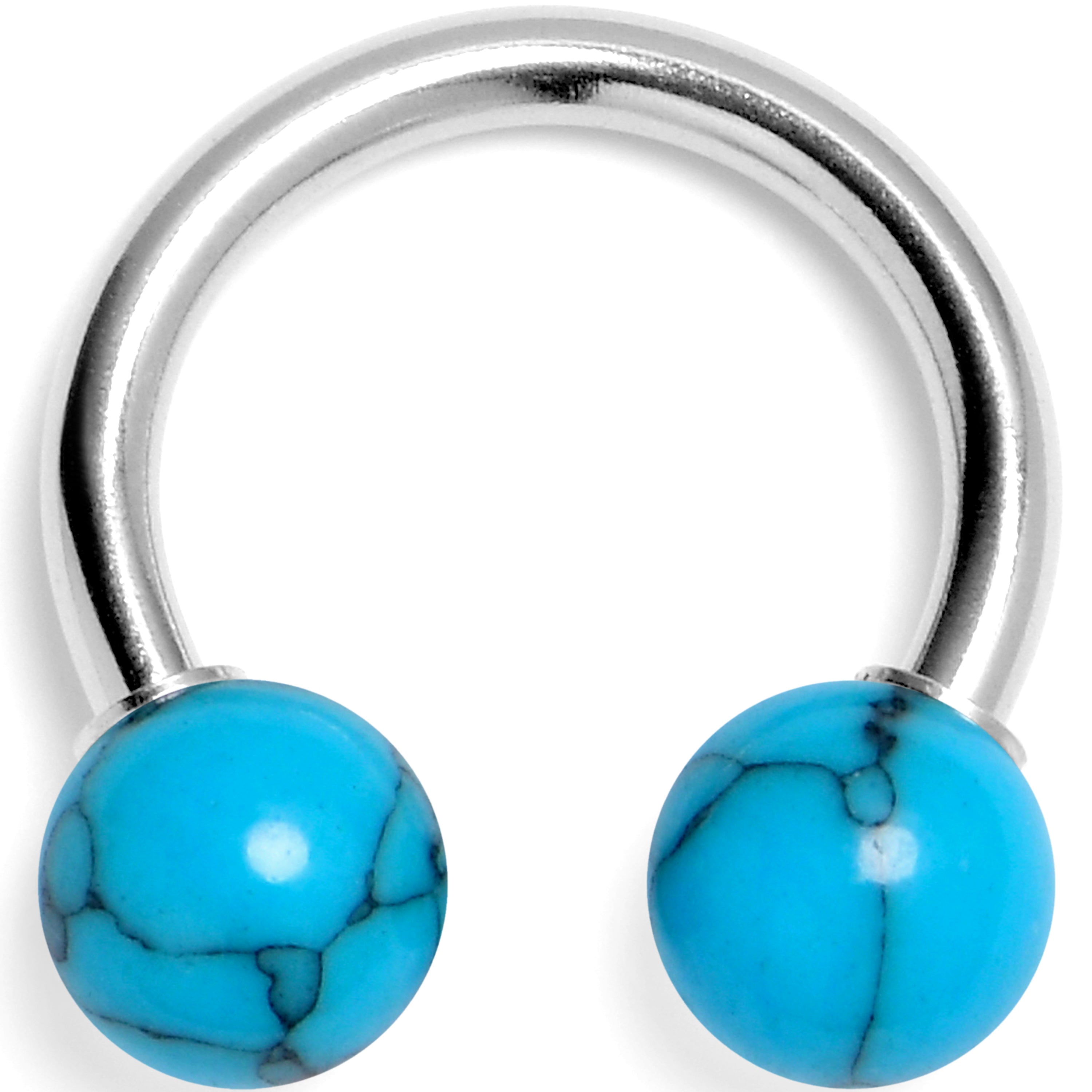 14G 3/8 Blue Turquoise Natural Stone Horseshoe Circular Barbell