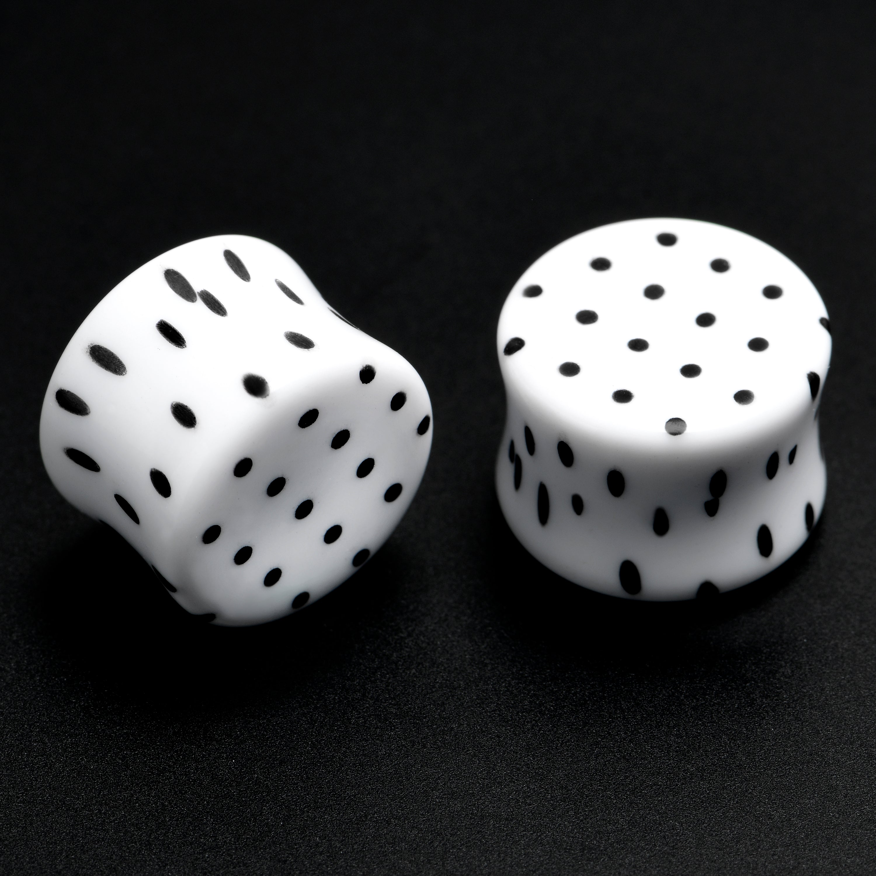 White Acrylic Retro Dots Black Double Flare Plug Set  6mm to 20mm Sizes