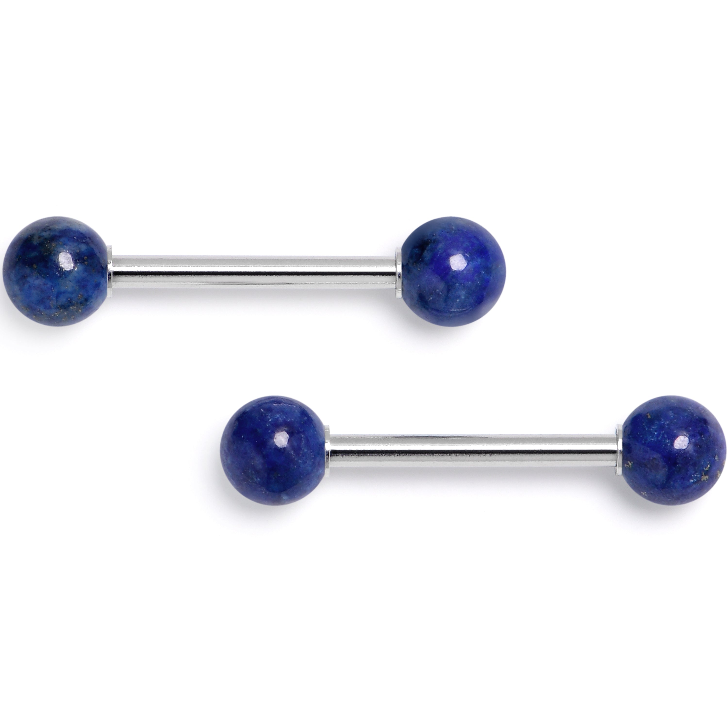 14G 5/8 Blue Lapis Natural Stone Barbell Nipple Ring Set