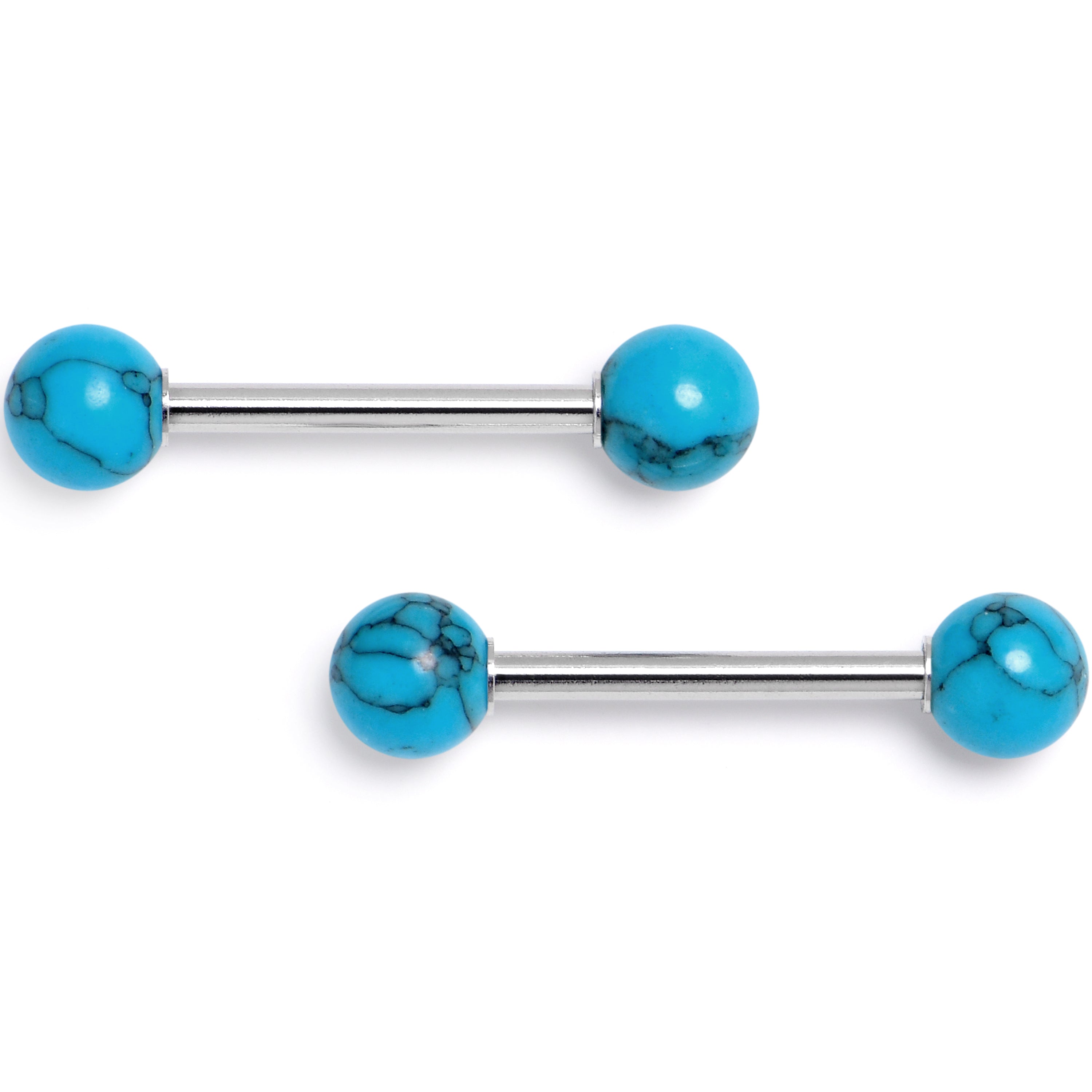 14 Gauge 5/8 Blue Turquoise Natural Stone Barbell Nipple Ring Set