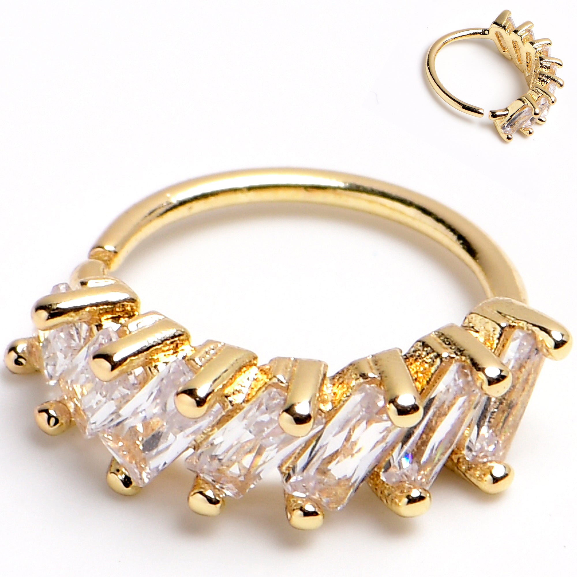 20G 5/16 Gold Toned Princess Cubic Zirconia Bendable Hoop