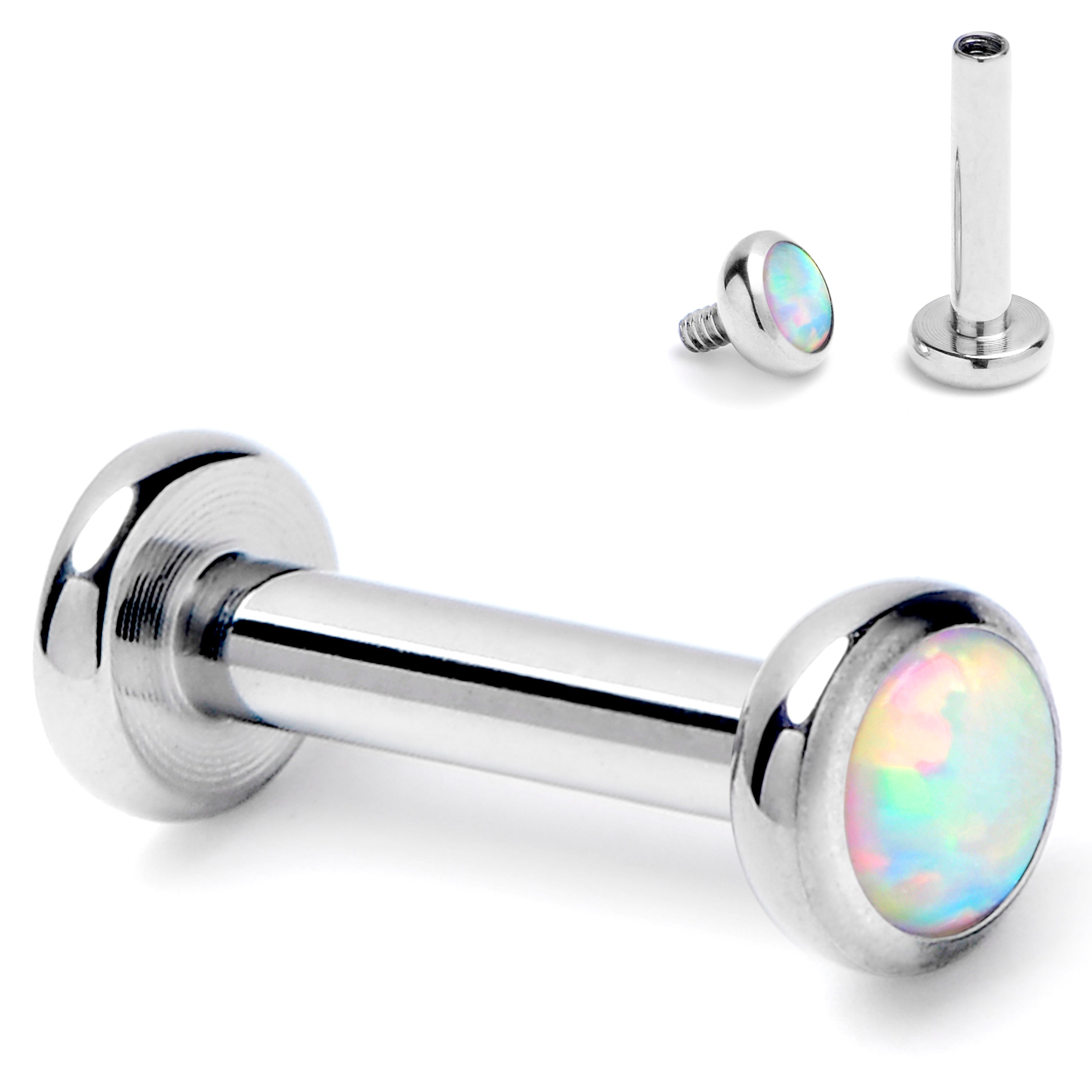 16G 1/4 White Synthetic Opal ASTM F-136 Implant Grade Titanium Internal Thread Labret