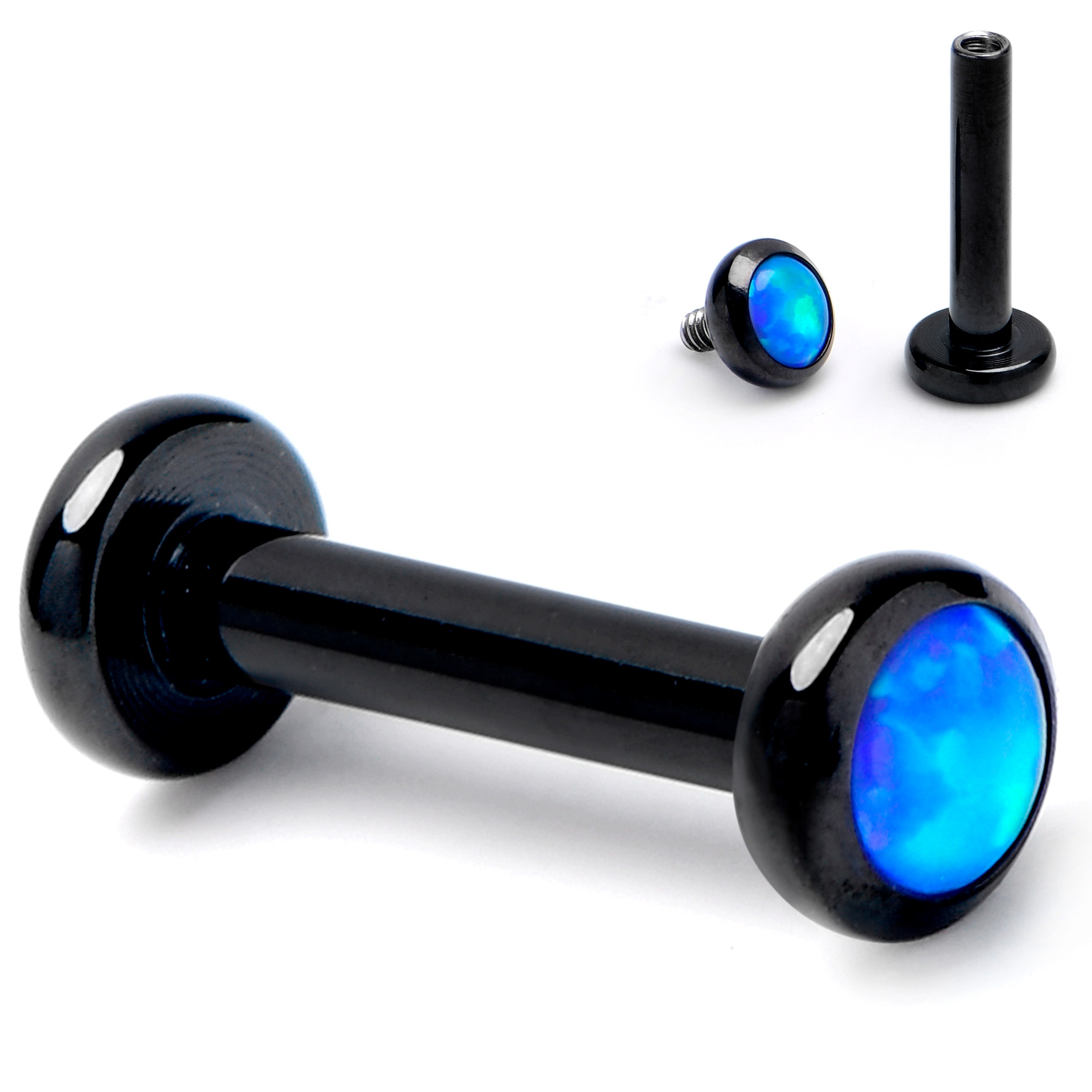 16G 1/4 Blue Synth Opal Black ASTM F-136 Implant Grade Titanium Internal Thread Labret