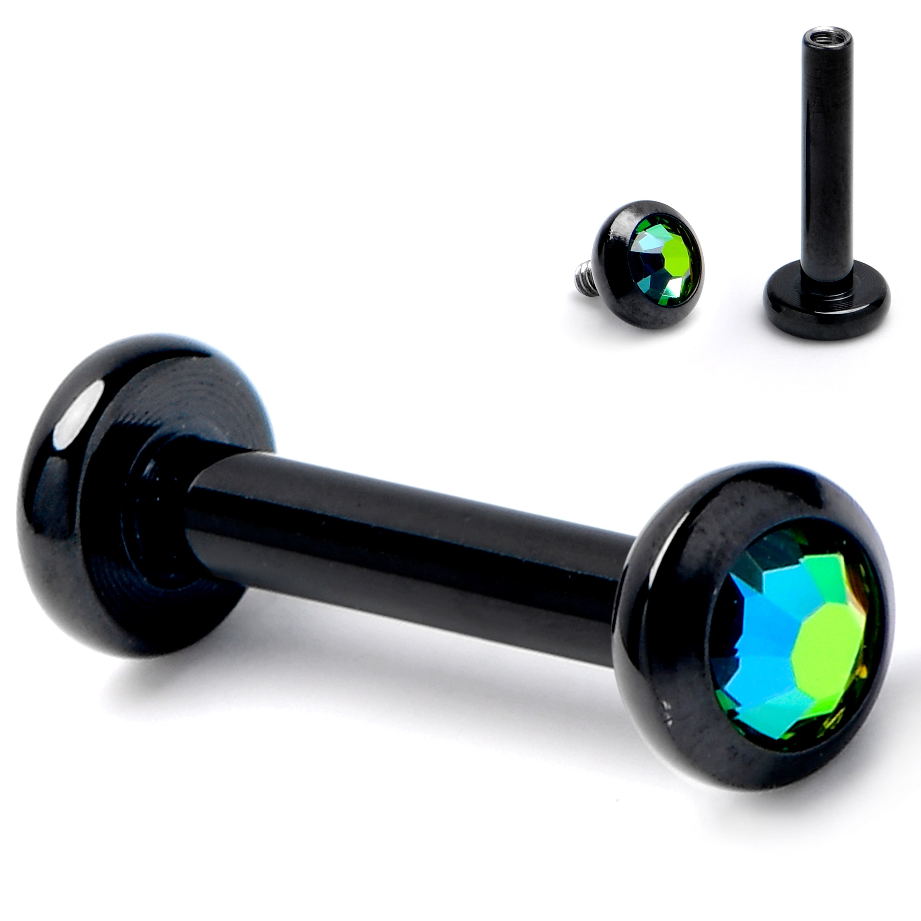 16G 1/4 Vitrail CZ Gem Black ASTM F-136 Implant Grade Titanium Internally Threaded Labret