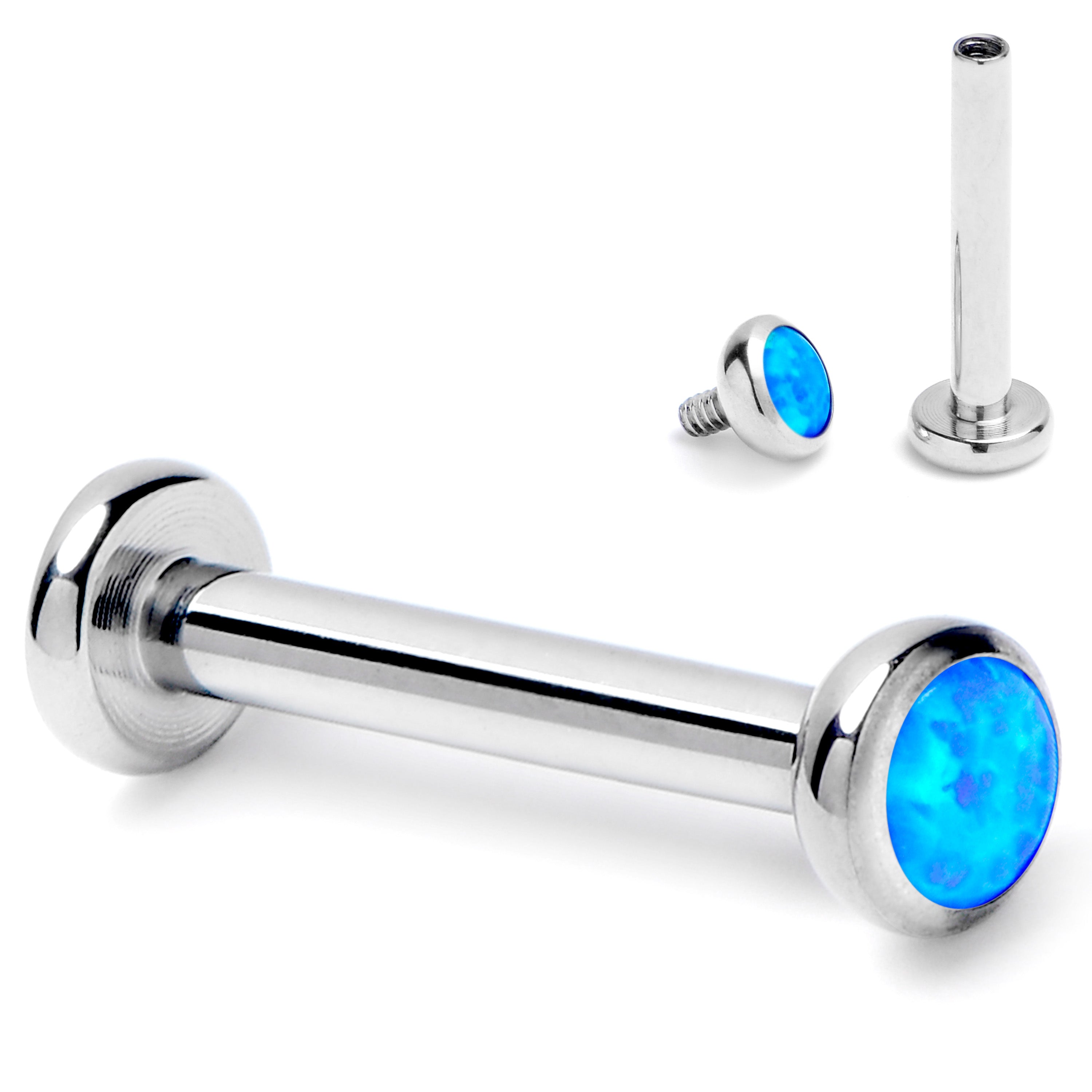 16G 5/16 Blue Synthetic Opal ASTM F-136 Implant Grade Titanium Internally Threaded Labret