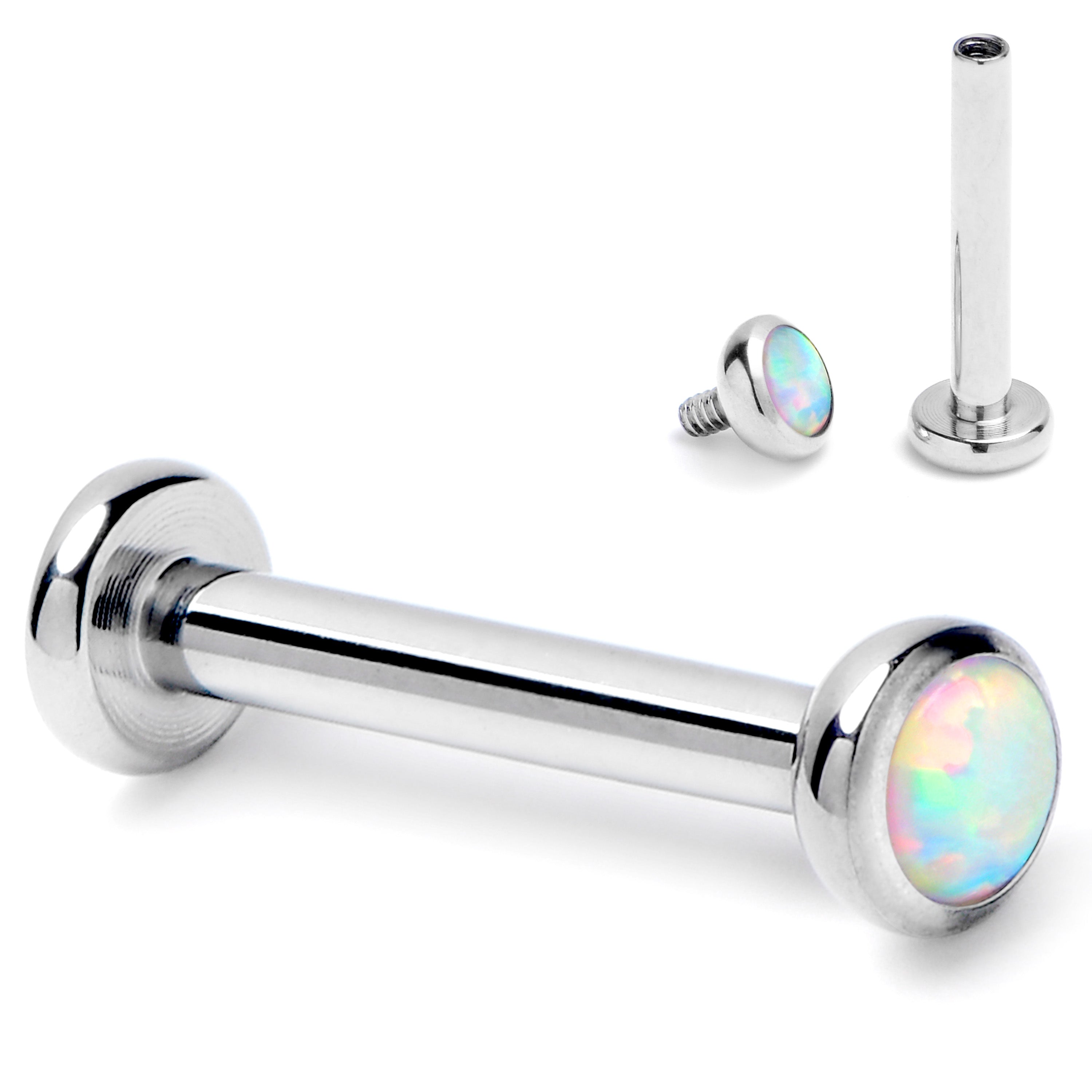 16G 5/16 White Synthetic Opal ASTM F-136 Implant Grade Titanium Internally Threaded Labret