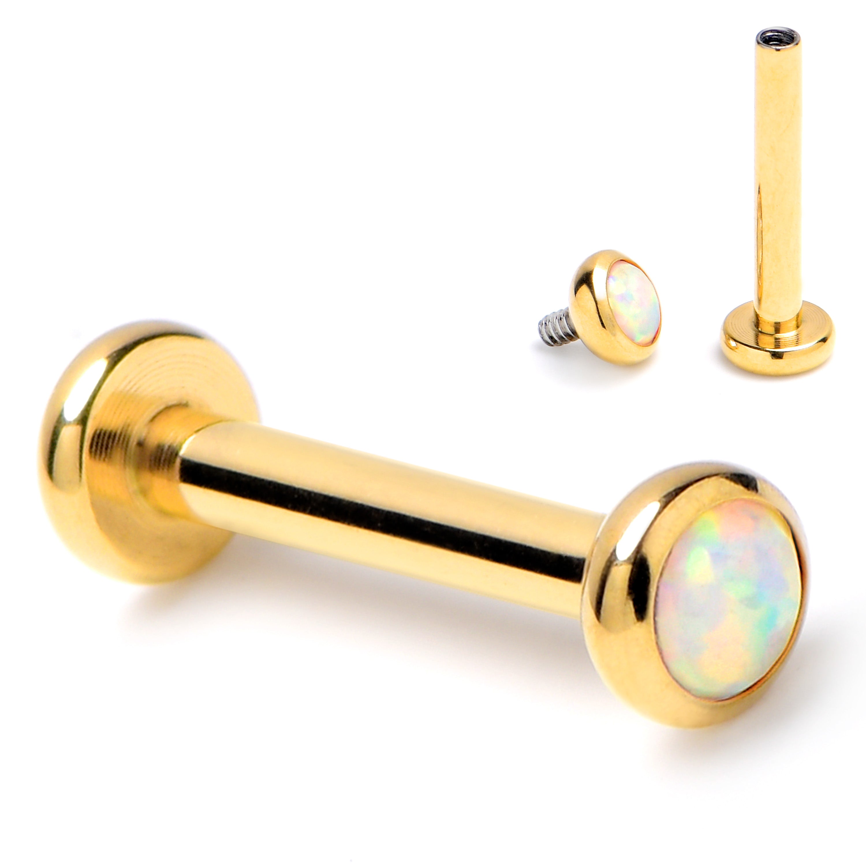 16G 5/16 White Synth Opal Gold Hue ASTM F-136 Implant Grade Titanium Internally Threaded Labret