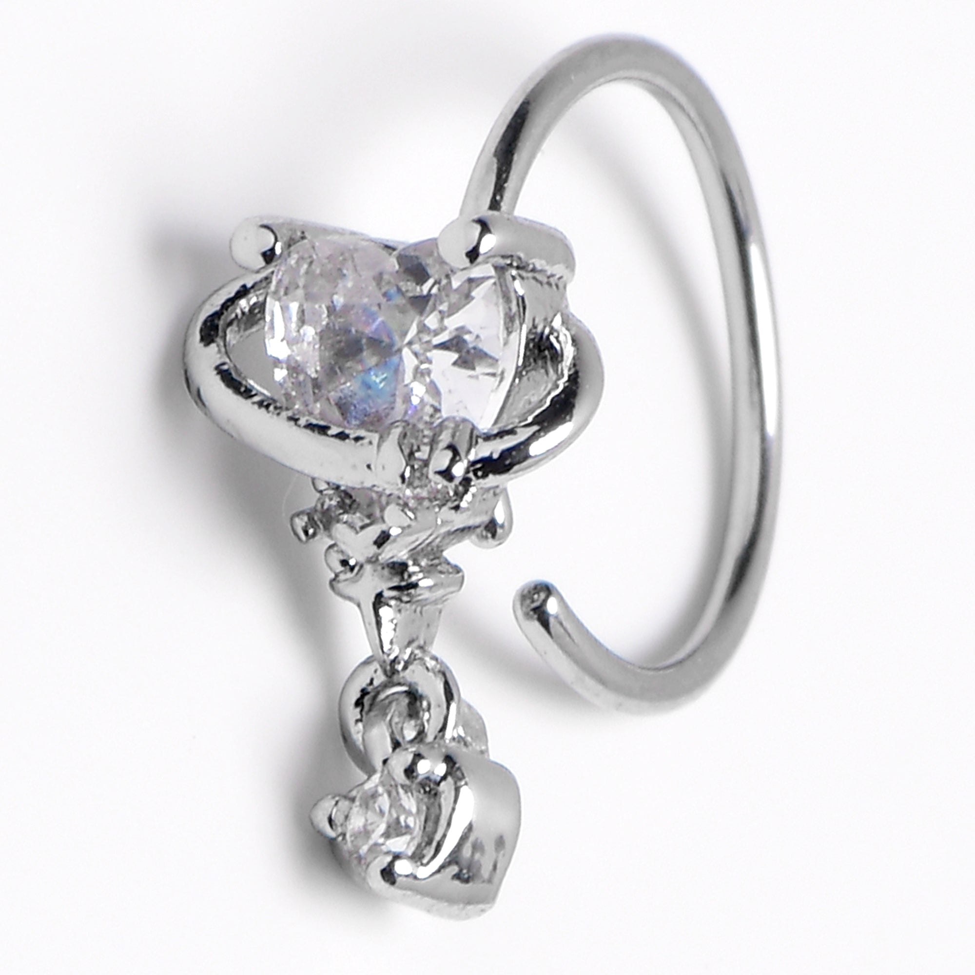 20G 5/16 Clear Heart Dangle Conch Hoop Septum Ring Cartilage Helix Hoop Earring