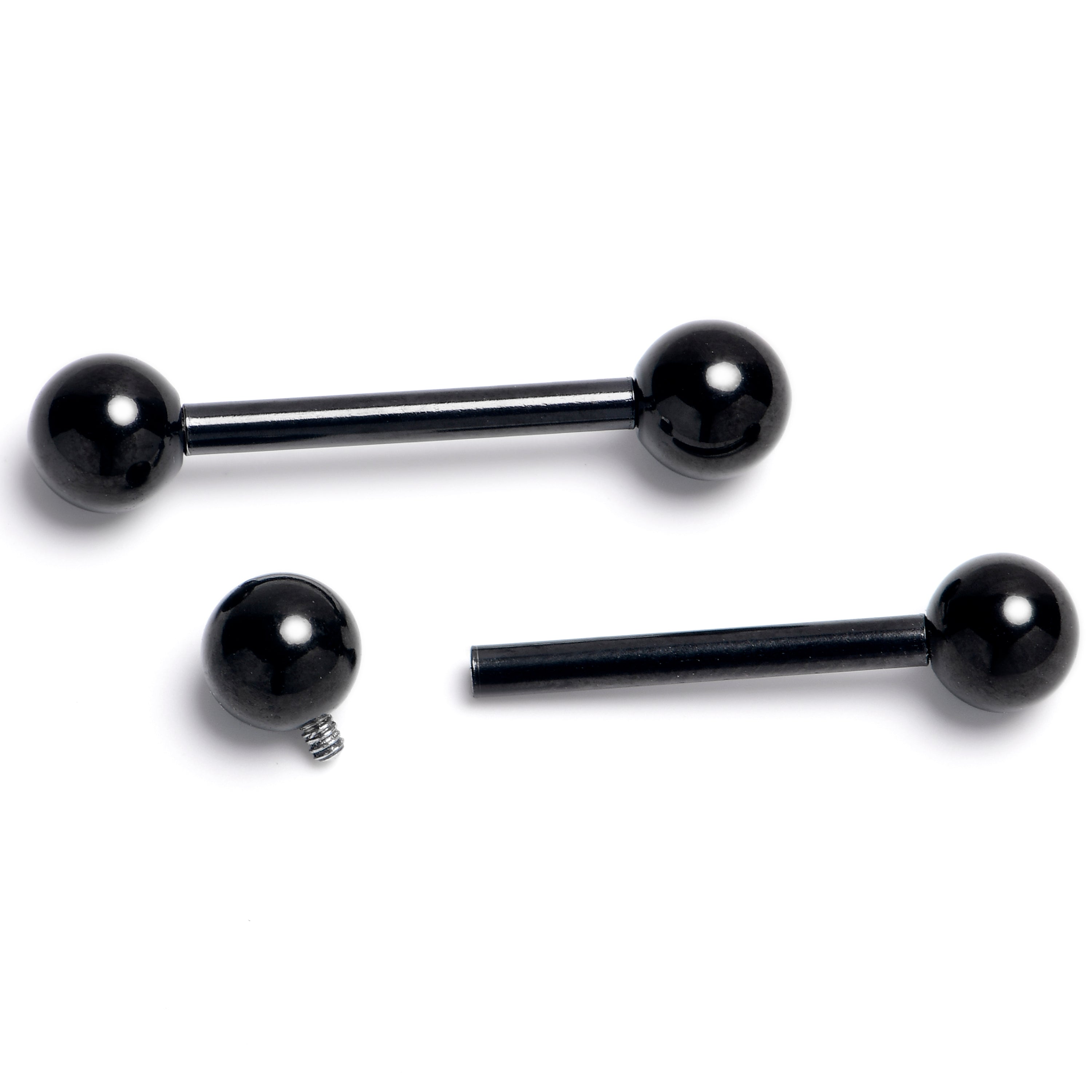 14G 9/16 Black Internally Threaded Basic Barbell Nipple Ring Set