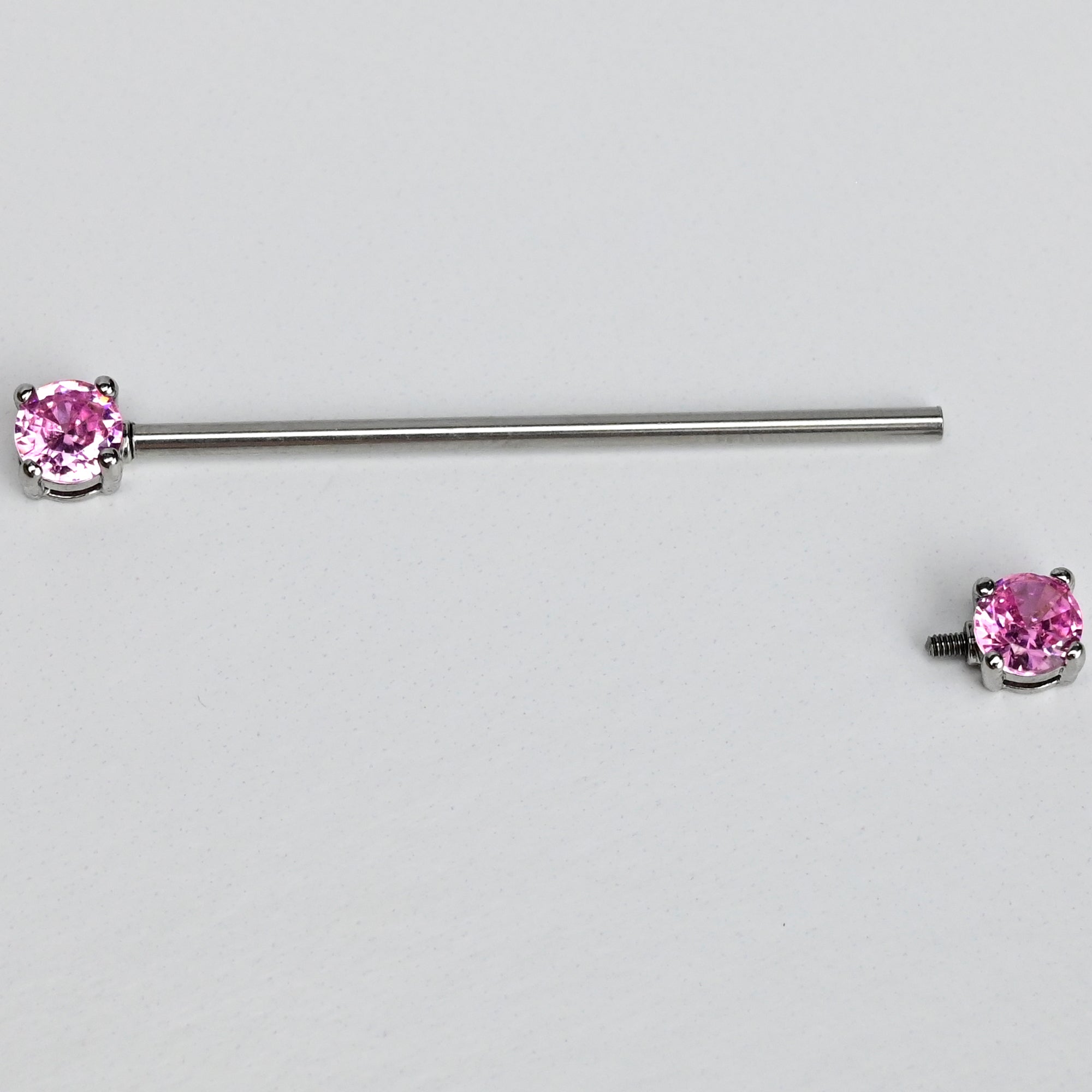 14G Pink Gem Forward Facing Internally Threaded Industrial Barbell 38mm