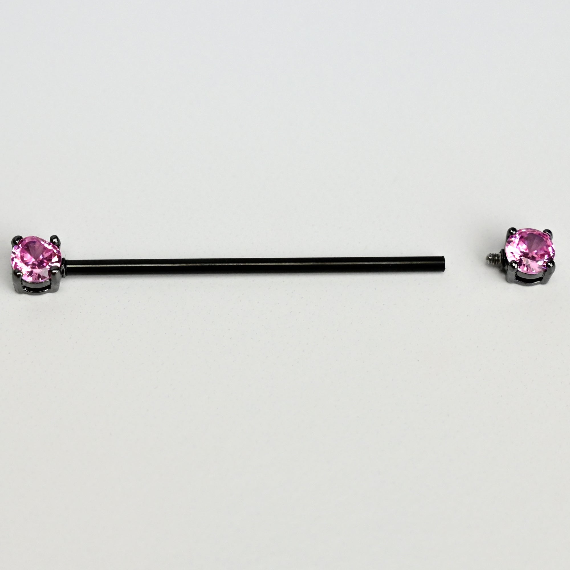 14G Pink Gem Black Forward Facing Internally Threaded Industrial Barbell 38mm