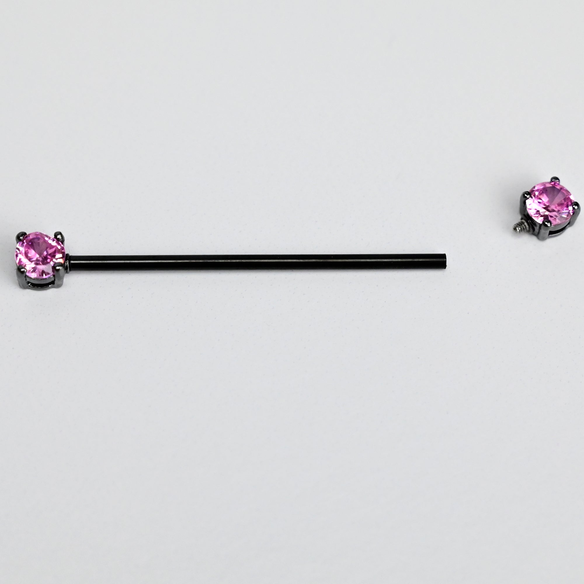 14G Pink Gem Black Forward Facing Internally Threaded Industrial Barbell 38mm