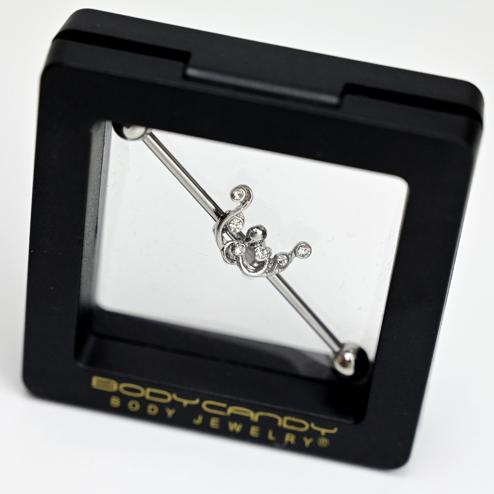 14G Clear Gem Scrolling Elegance Industrial Barbell 38mm