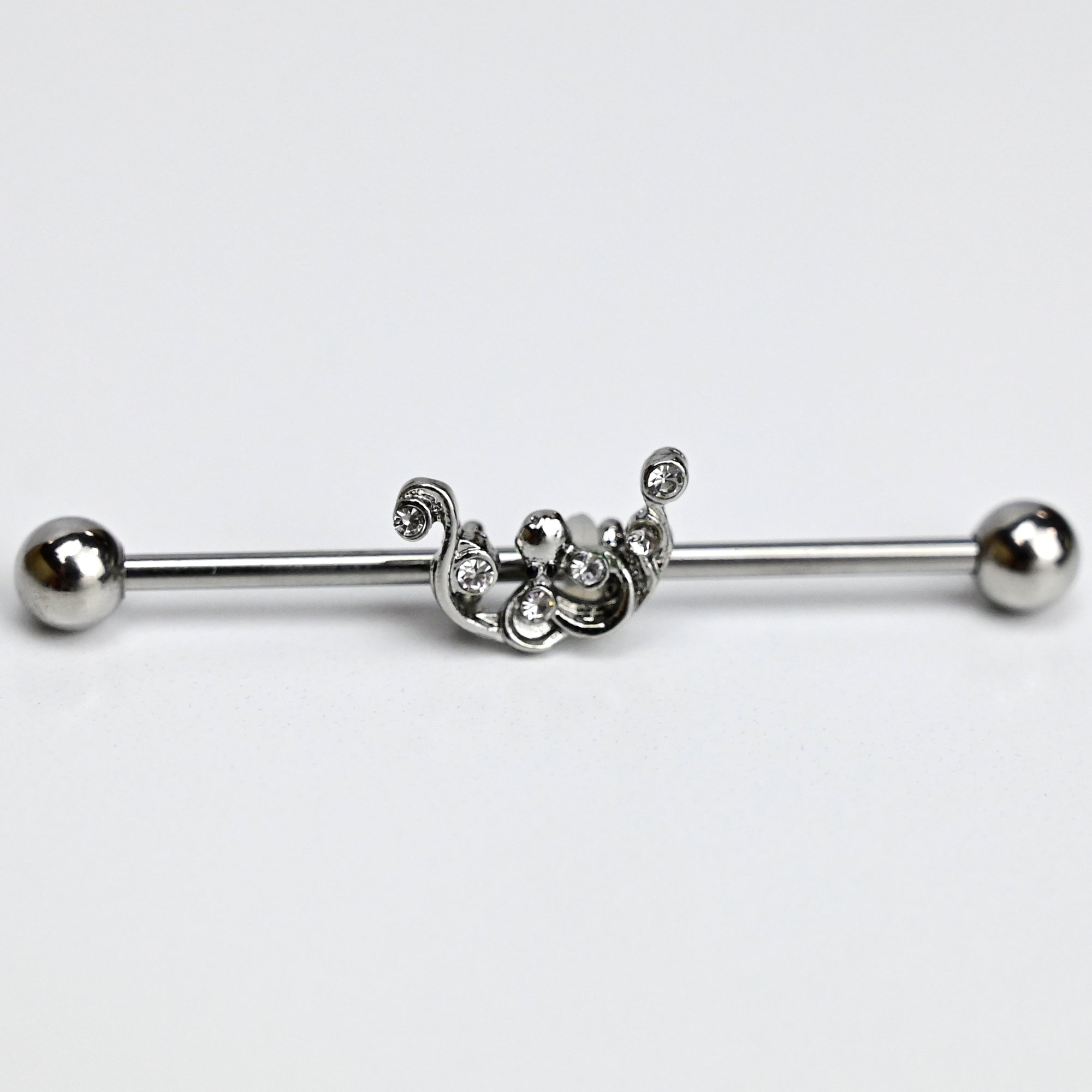 14G Clear Gem Scrolling Elegance Industrial Barbell 38mm