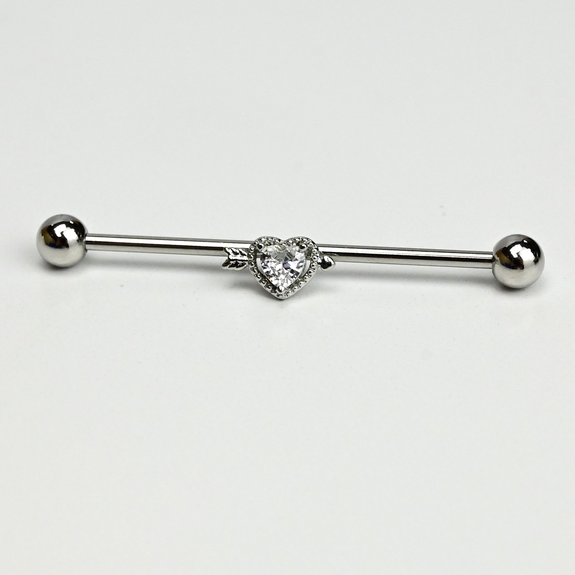 14G Clear Gem Fusion of Love Arrow Heart Industrial Barbell 38mm
