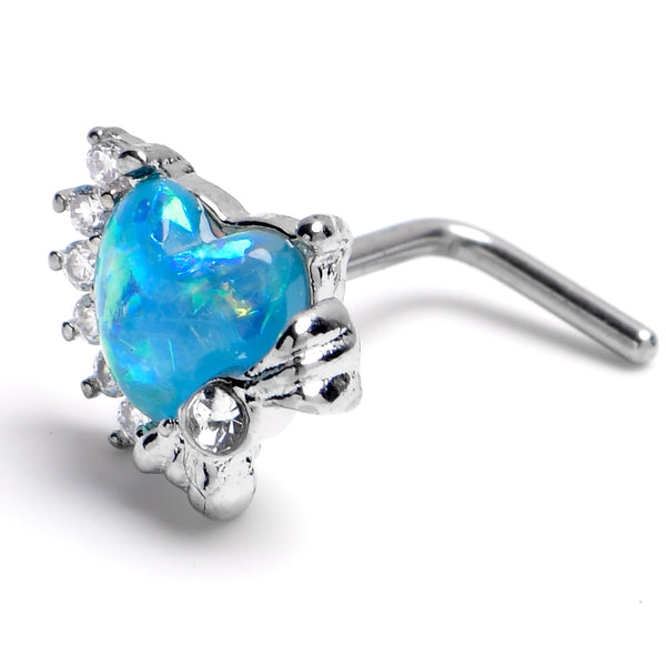 20 Gauge 7mm Blue Faux Opal Sunny Heart L Shape Nose Ring