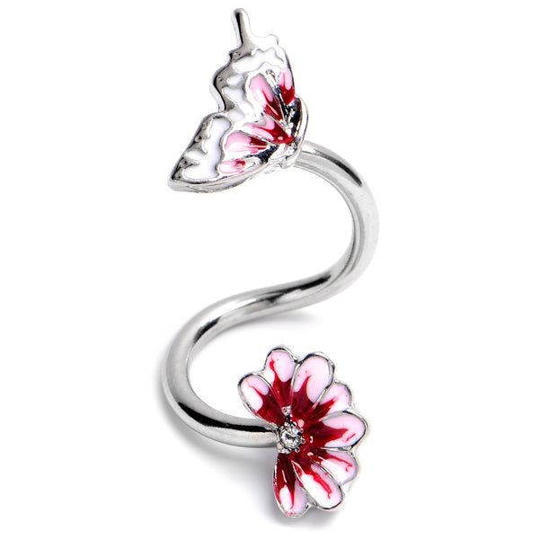 Clear Gem Butterfly Blossom Pink Spiral Twister Belly Ring