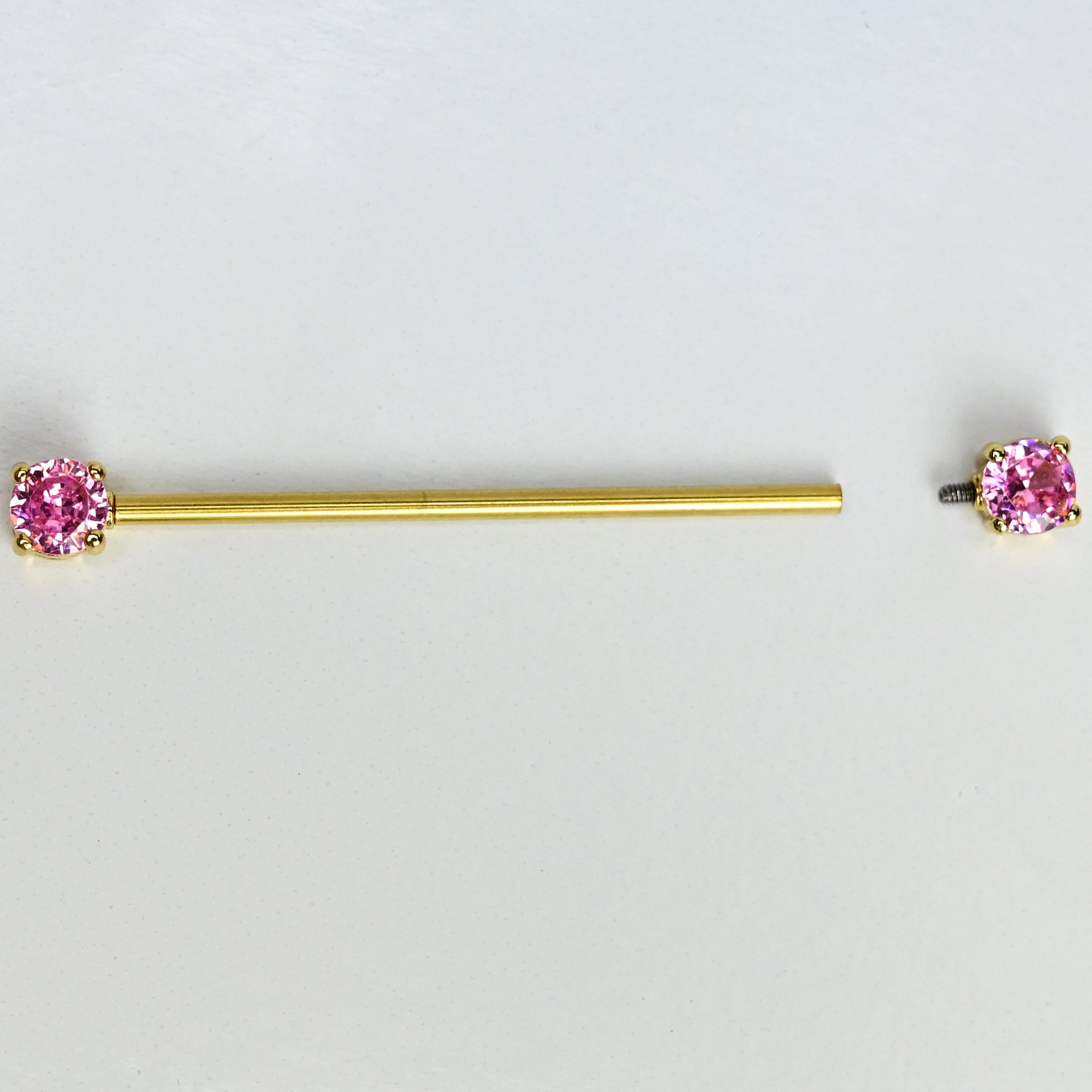 14G Pink Gem Gold Tone Internally Threaded Industrial Barbell 38mm