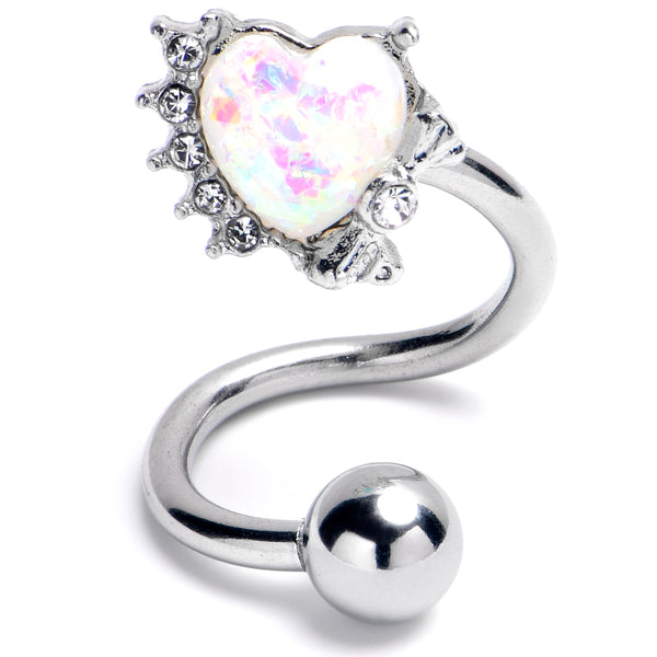 White Faux Opal Sunny Heart Spiral Twister Belly Ring