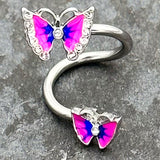 Clear Gem Butterfly Pink Blue Spiral Twister Belly Ring