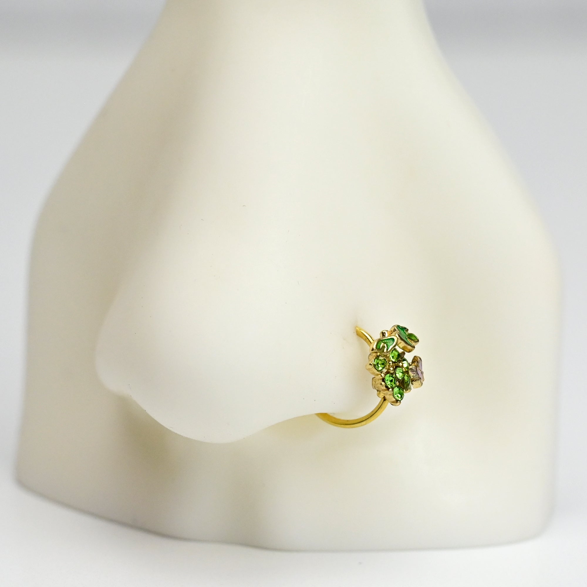 20G 5/16 Green Gem Gold Tone Butterfly Grapes Nose Hoop