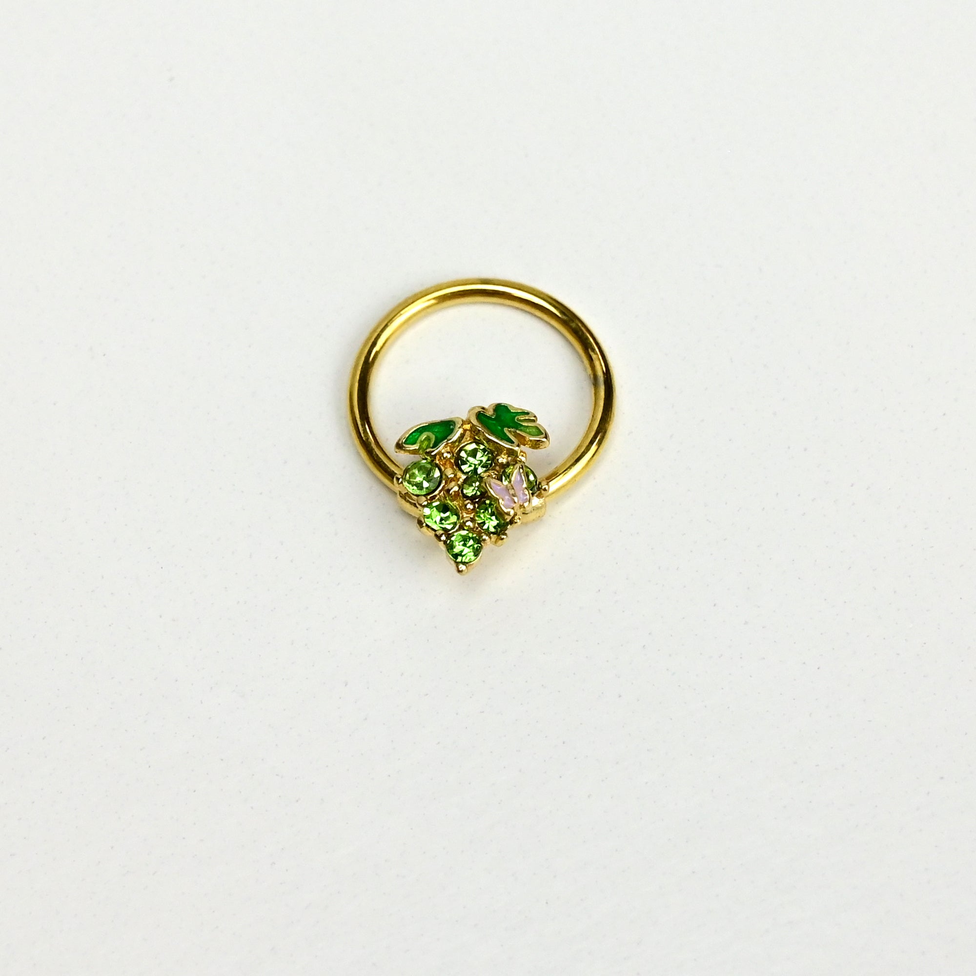 16G 3/8 Green Gem Gold Tone Butterfly Grapes BCR Captive Ring