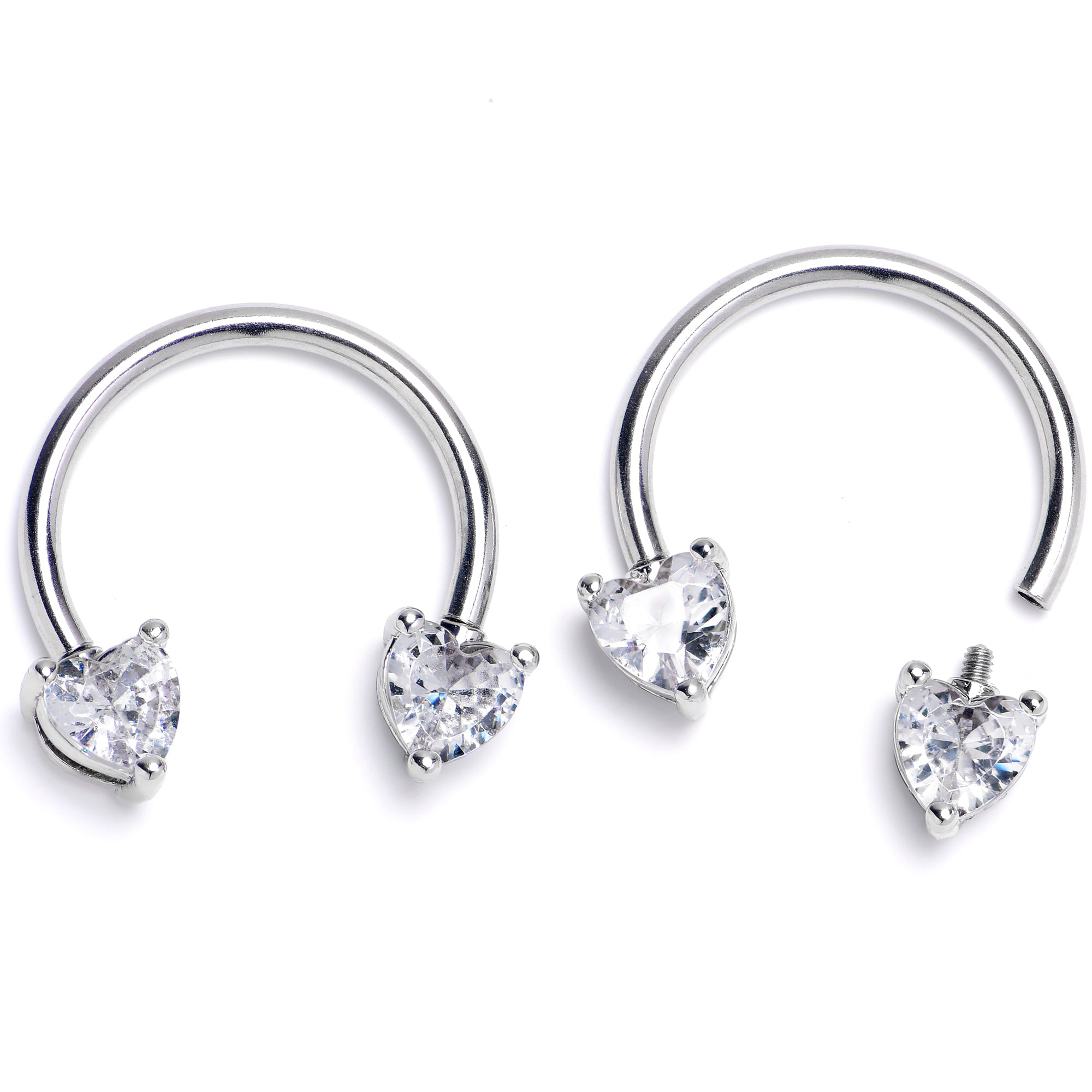 14G 9/16 Clear CZ Gem Heart Internally Threaded Horseshoe Set
