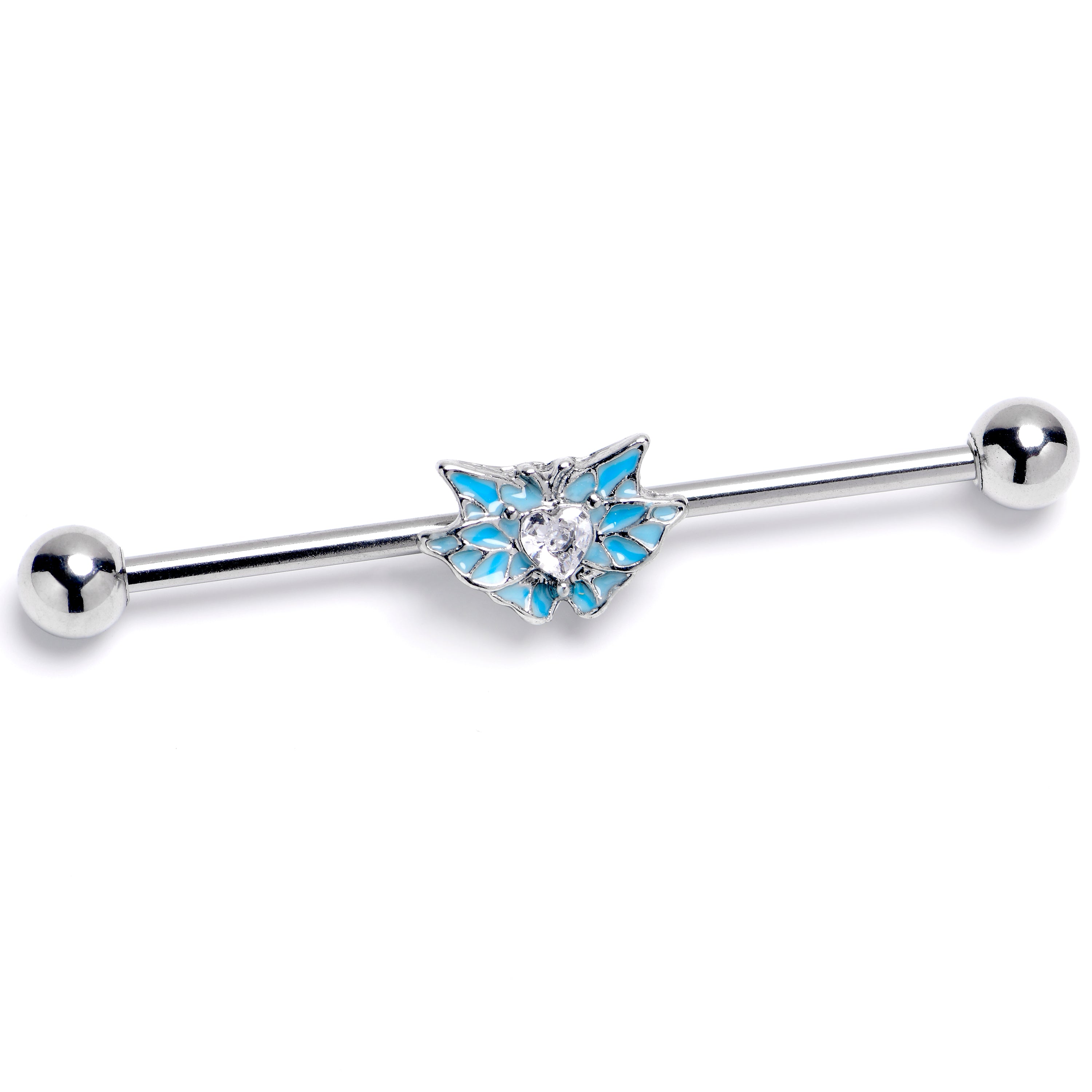 14G Clear Gem Butterfly Blue Industrial Barbell 38mm