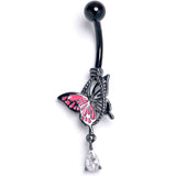Clear Gem Black Two Tone Butterfly Noose Dangle Belly Ring