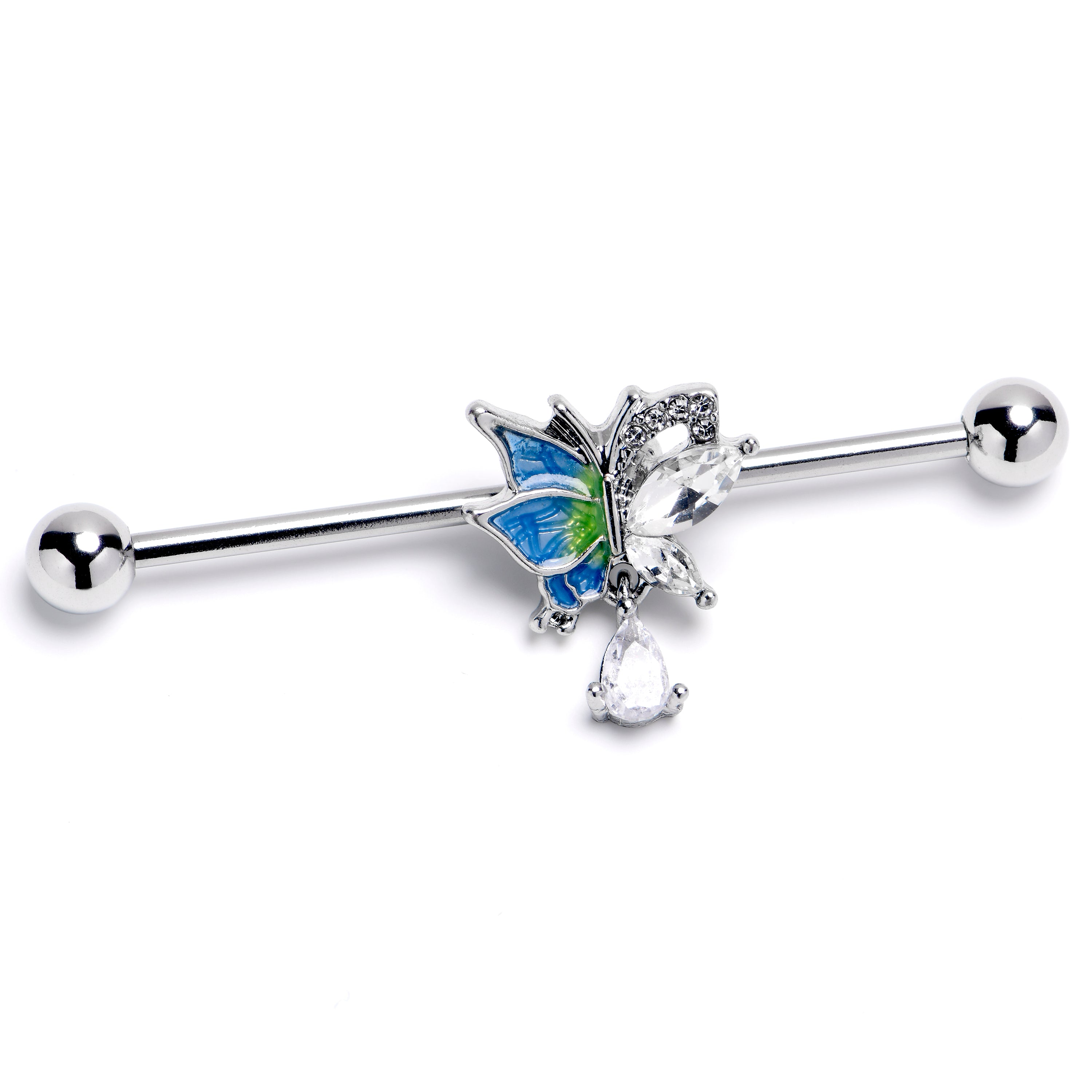 14G Clear CZ Gem Dazzling Beauty Butterfly Industrial Barbell 38mm