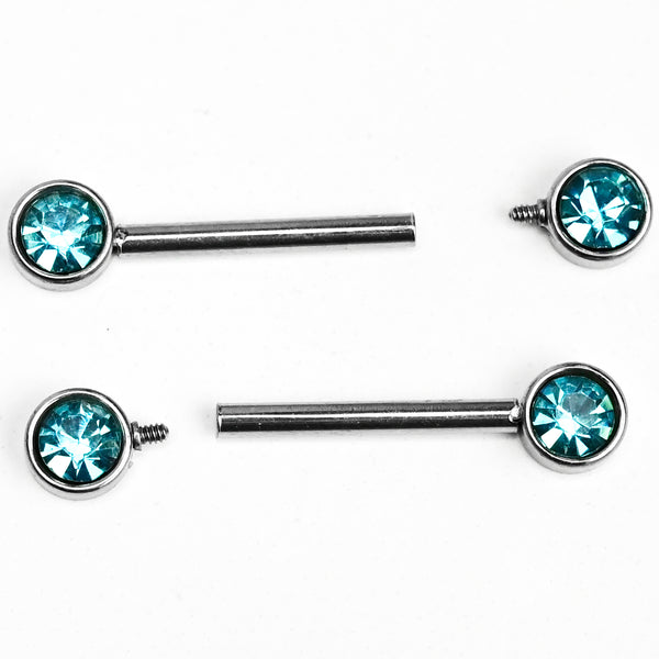 14 Gauge 9/16 Blue Gem Internally Threaded Barbell Nipple Piercing Rin