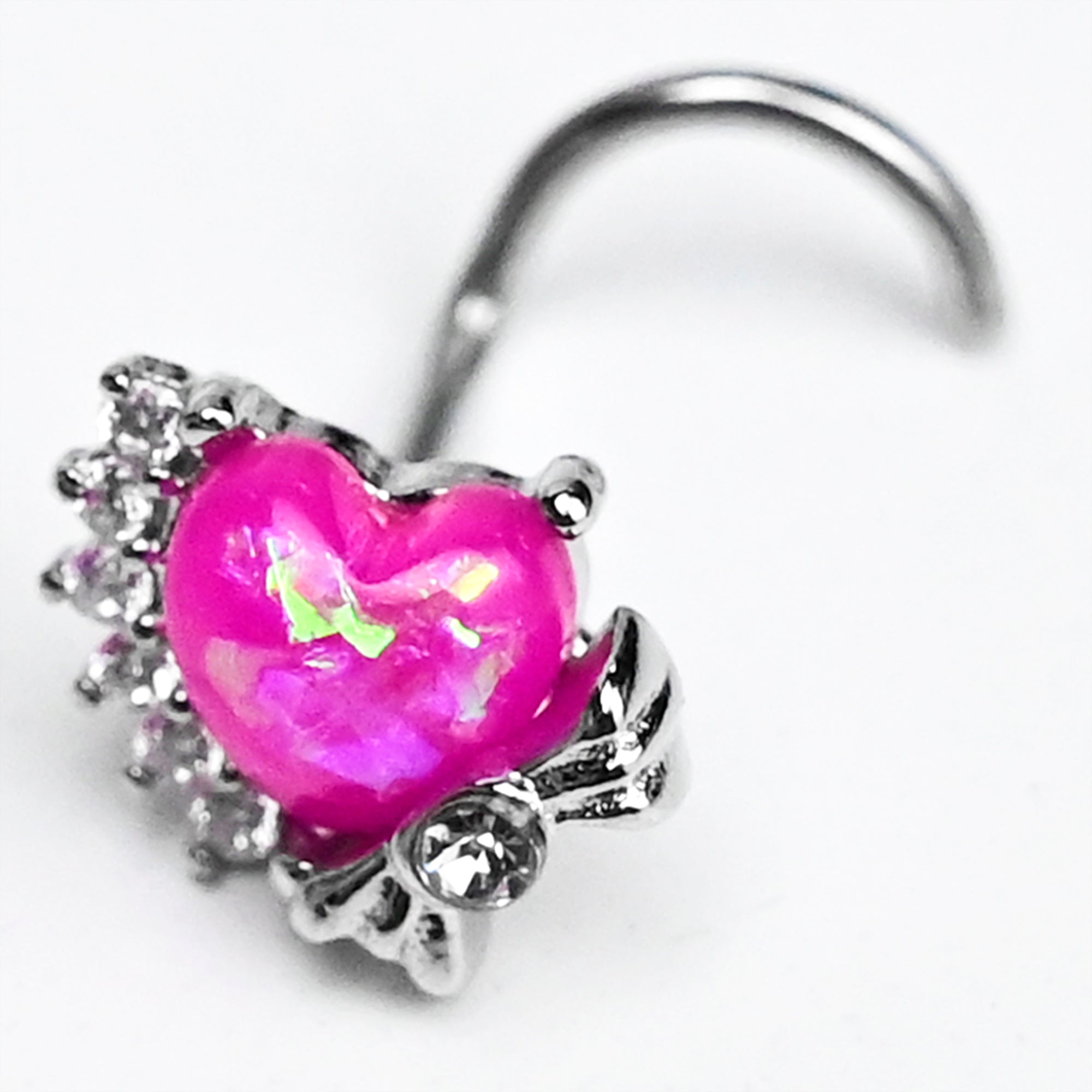 20G 7mm Pink Faux Opal Sunny Heart Left Side Nose Screw