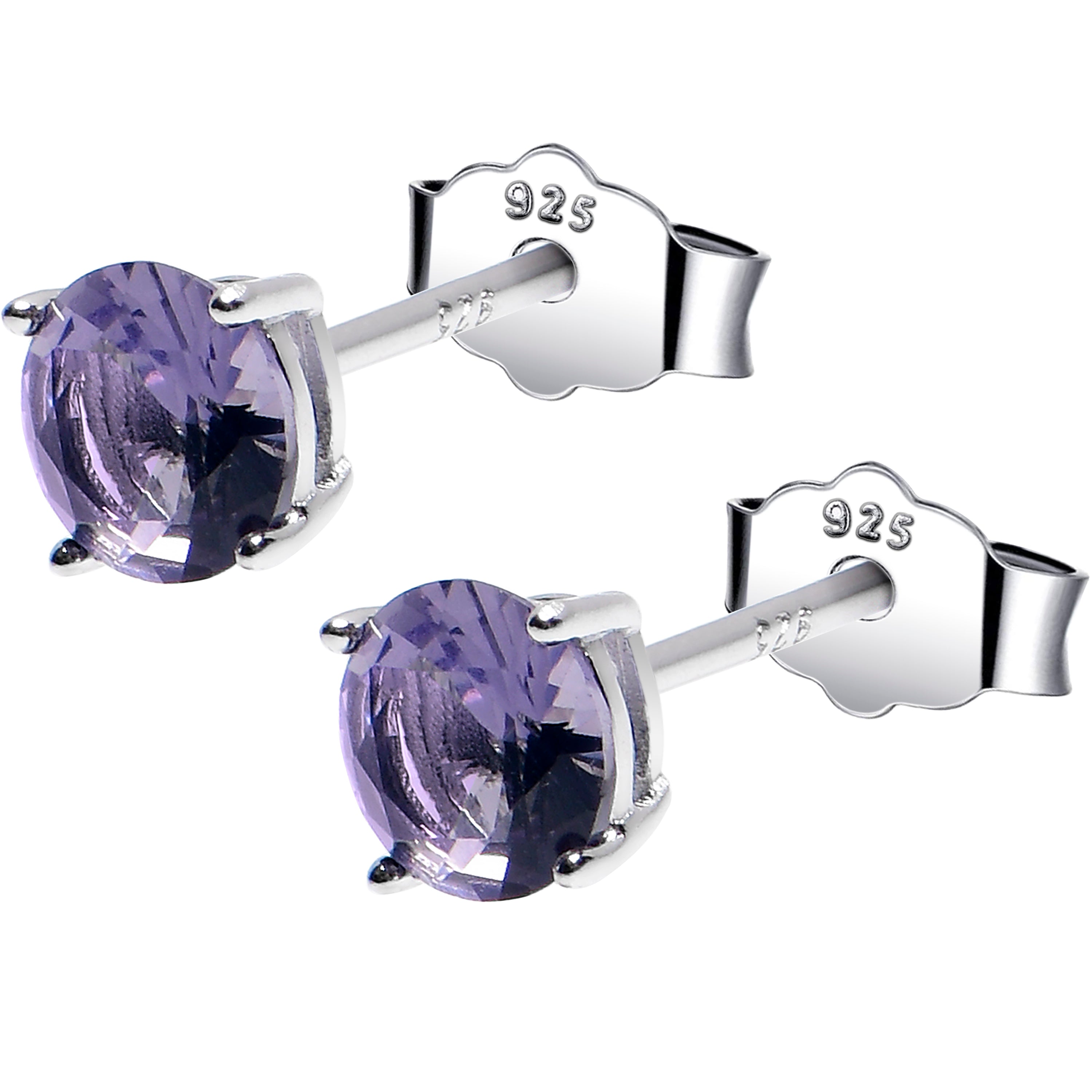 5mm CZ 925 Sterling Silver February Birthstone Stud Earrings
