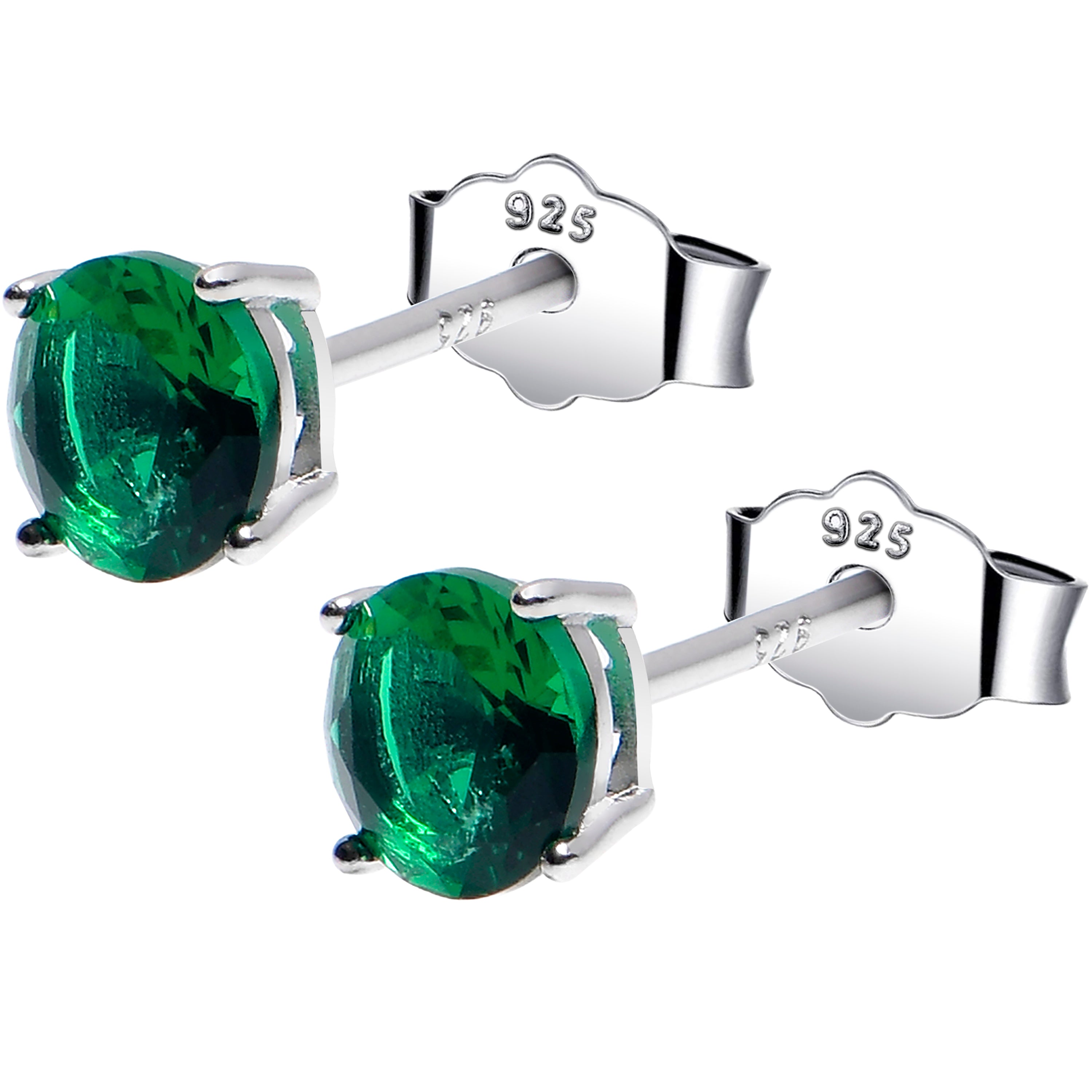 5mm CZ 925 Sterling Silver May Birthstone Stud Earrings
