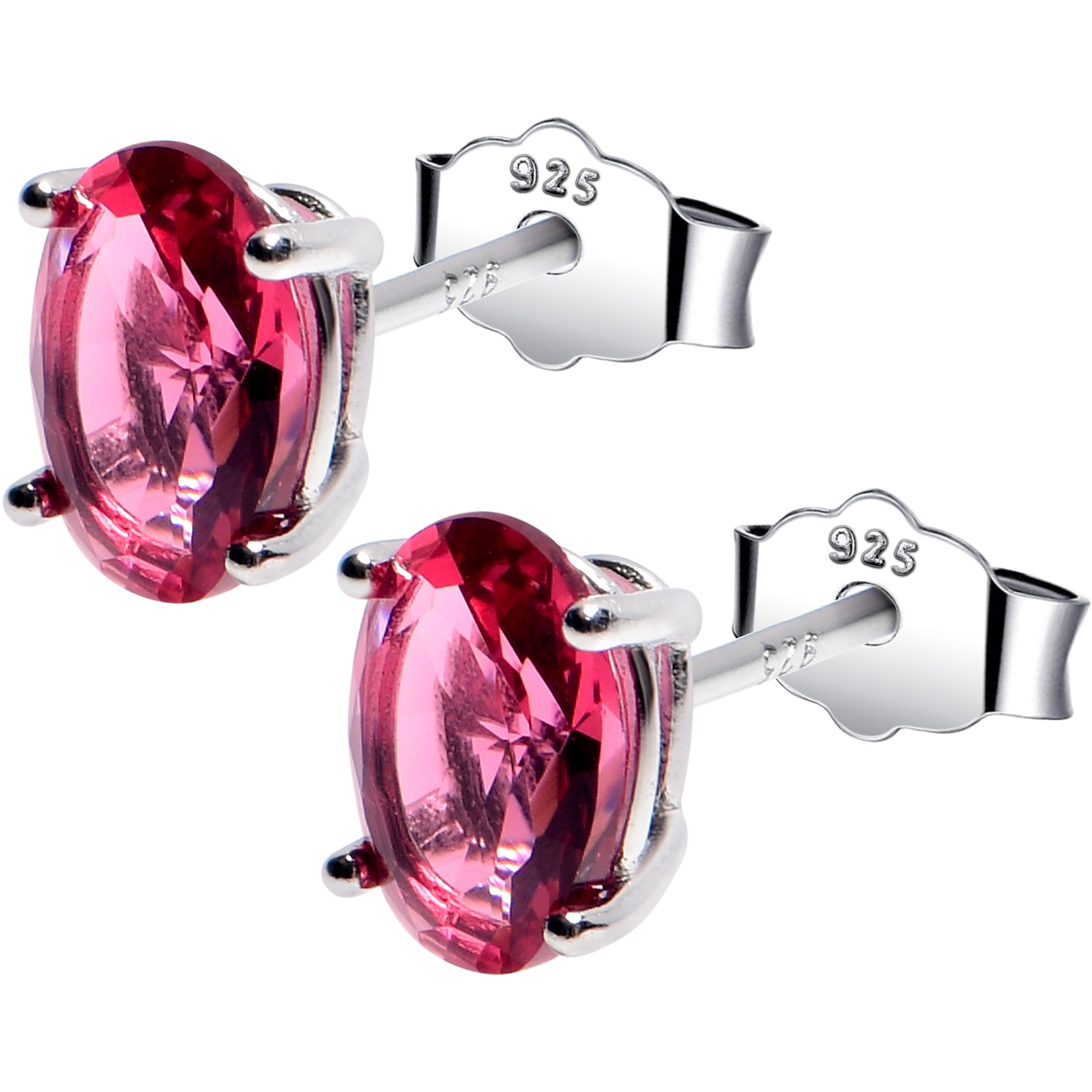 5mm CZ  Oval 925 Sterling Silver July Birthstone Stud Earrings