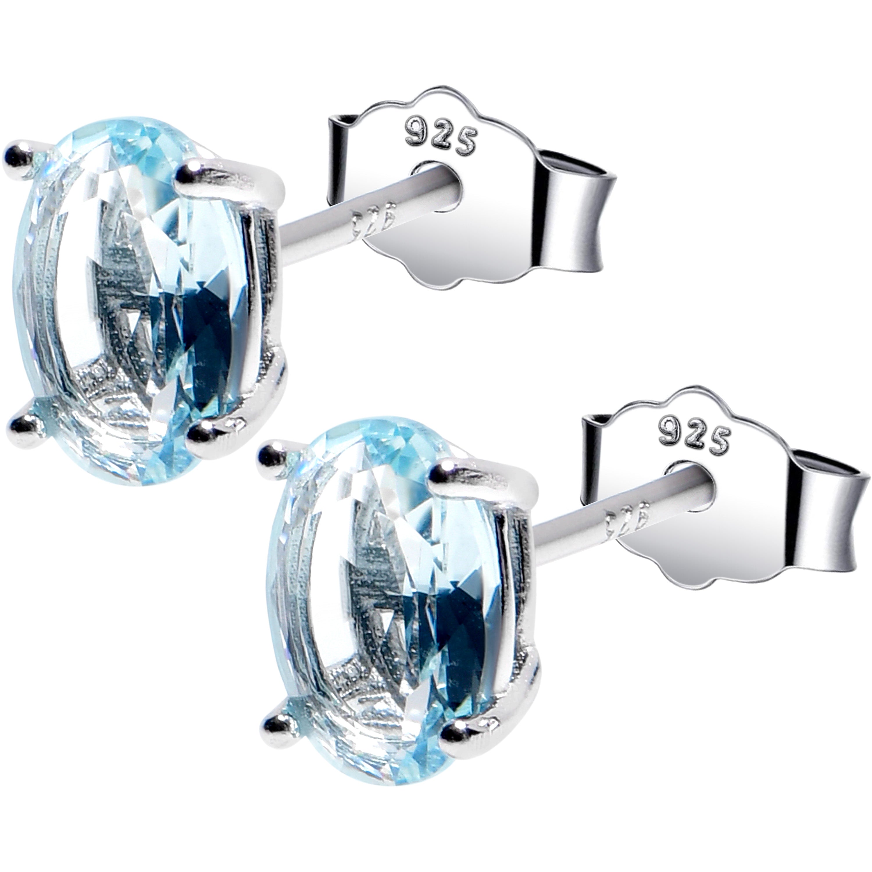 5mm CZ  Oval 925 Sterling Silver March Birthstone Stud Earrings