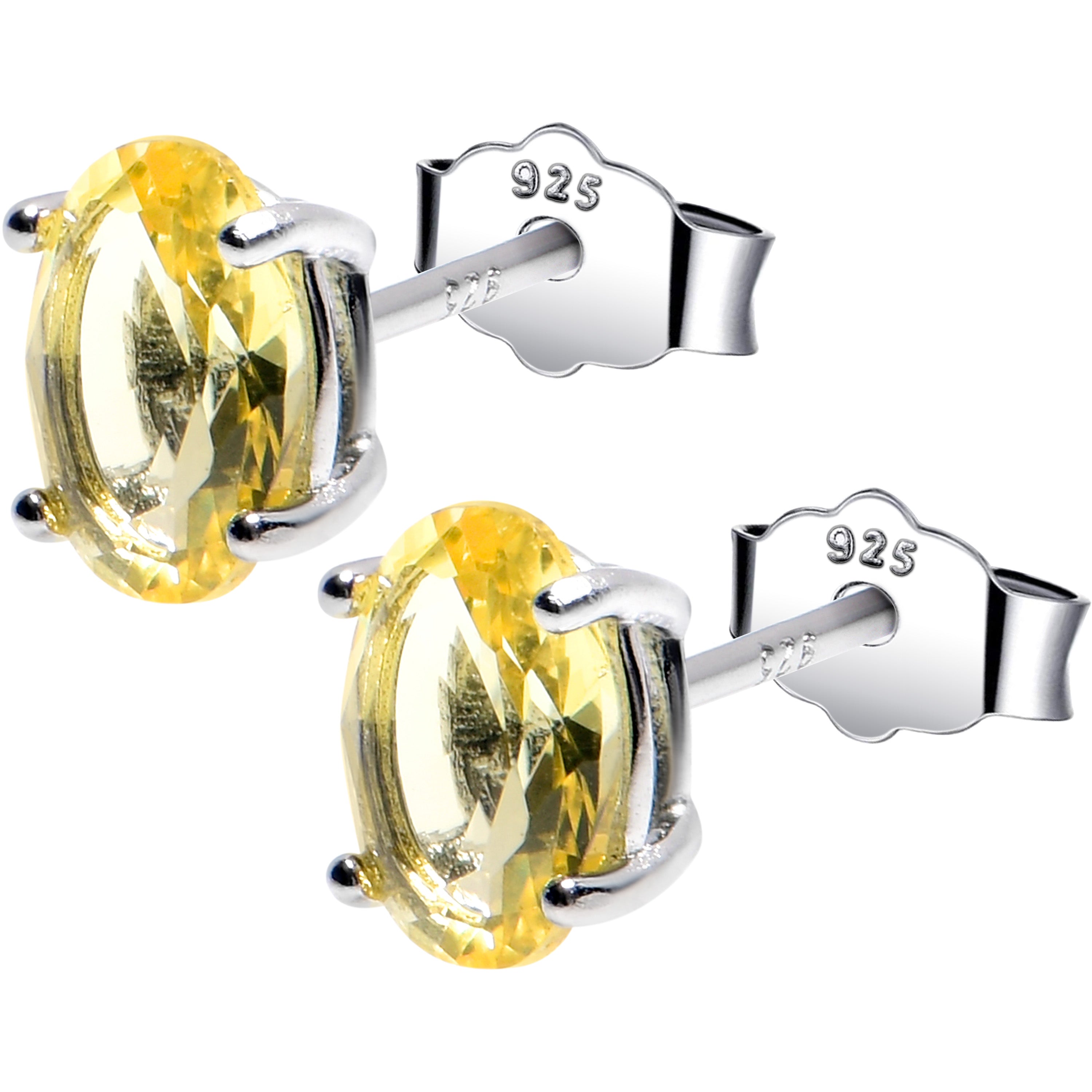 5mm CZ  Oval 925 Sterling Silver November Birthstone Stud Earrings