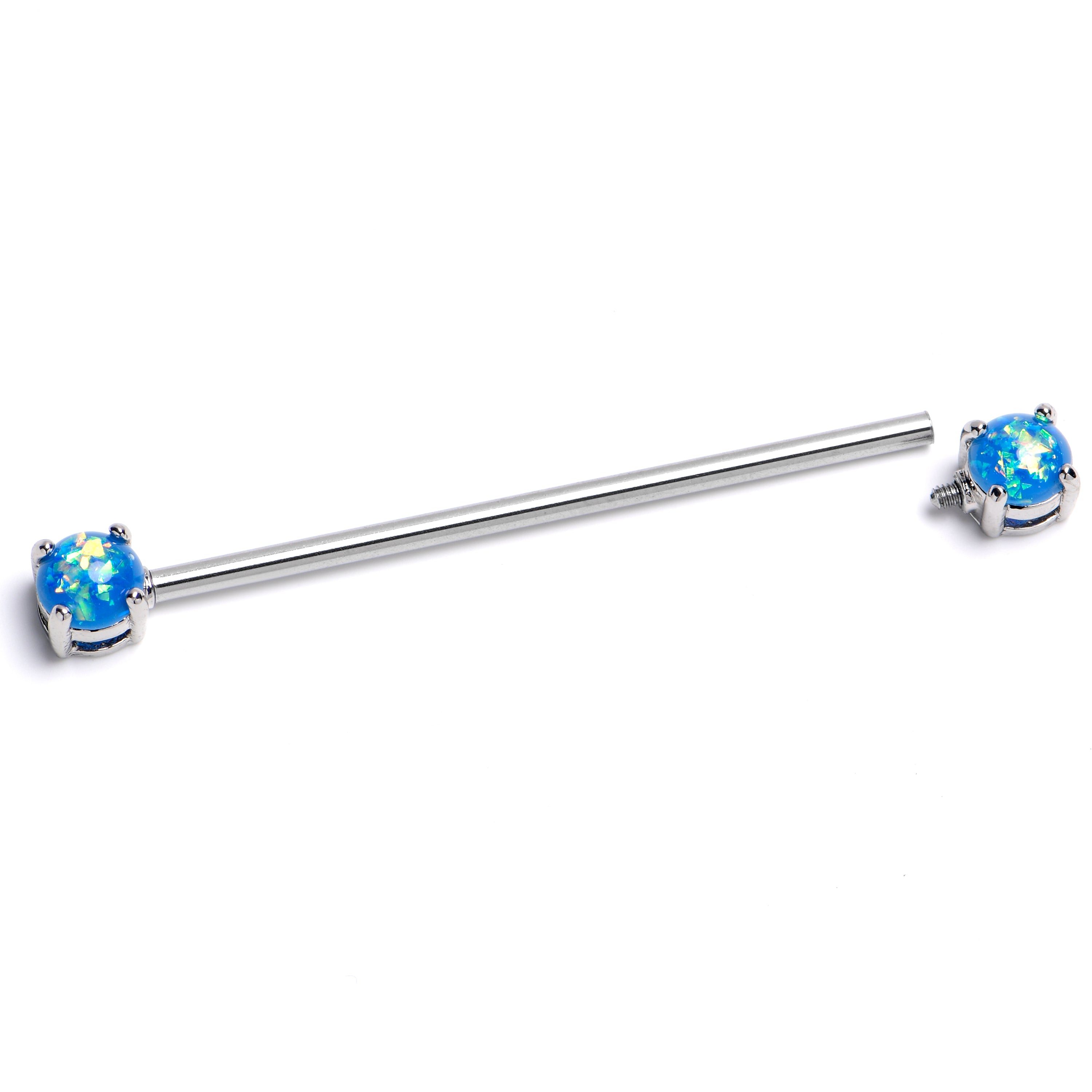 14G Blue Faux Opal Internally Threaded Industrial Barbell 38mm