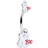 Boo Ghost White Red Halloween Double Mount Belly Ring