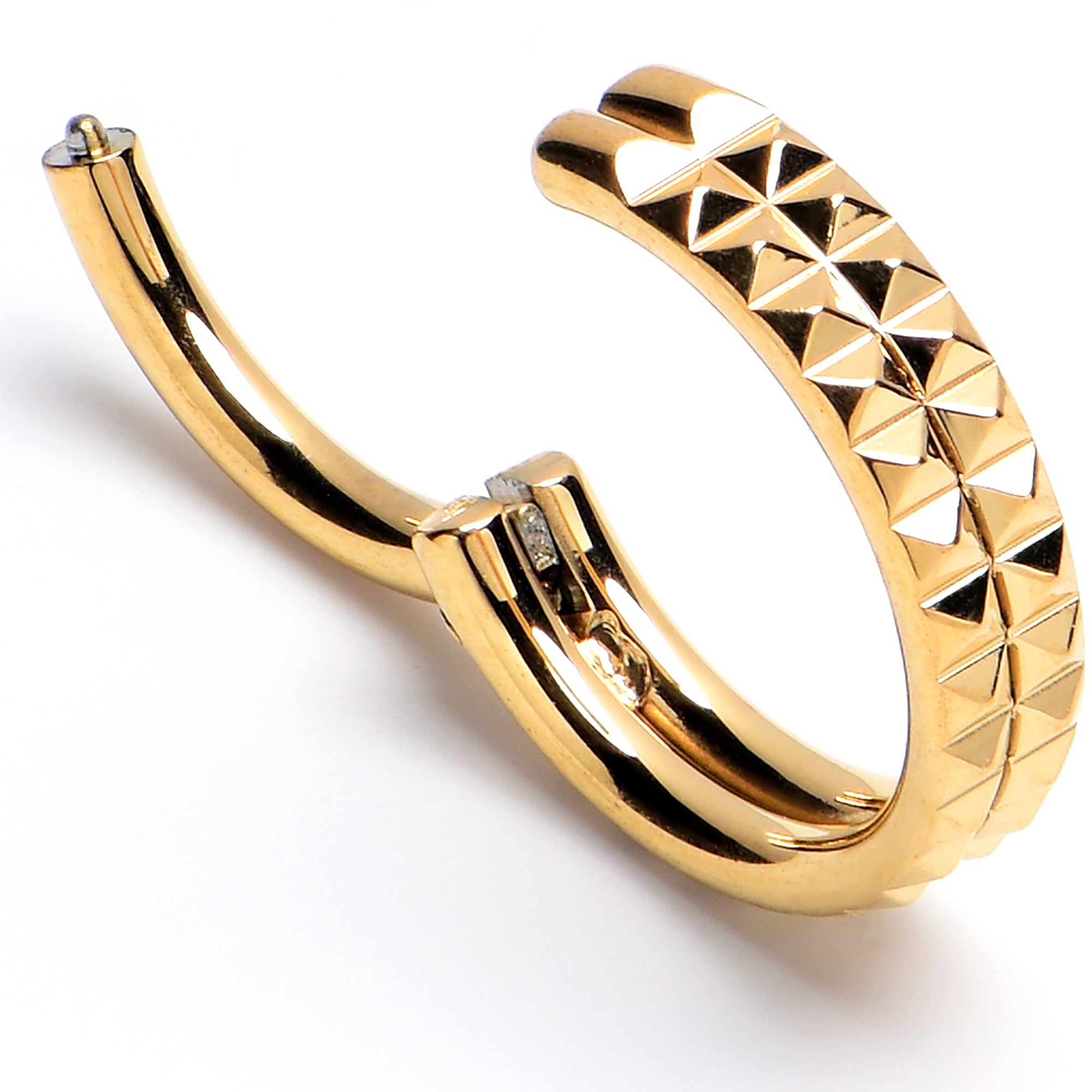 16G 5/16 Gold PVD Pyramid Cut Double Hoop 316L Surgical Steel Hinged Segment Ring
