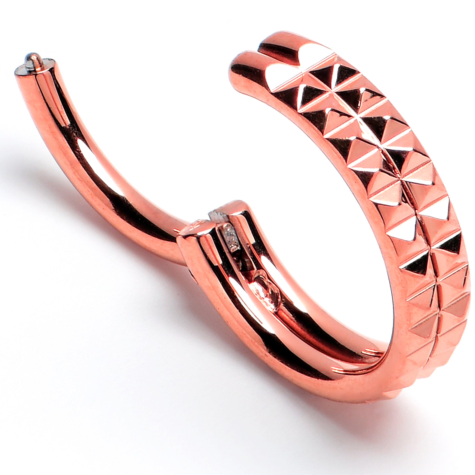 16 Gauge 5/16 Rose Gold PVD Pyramid Cut Double Hoop 316L Surgical Steel Hinged Segment Ring