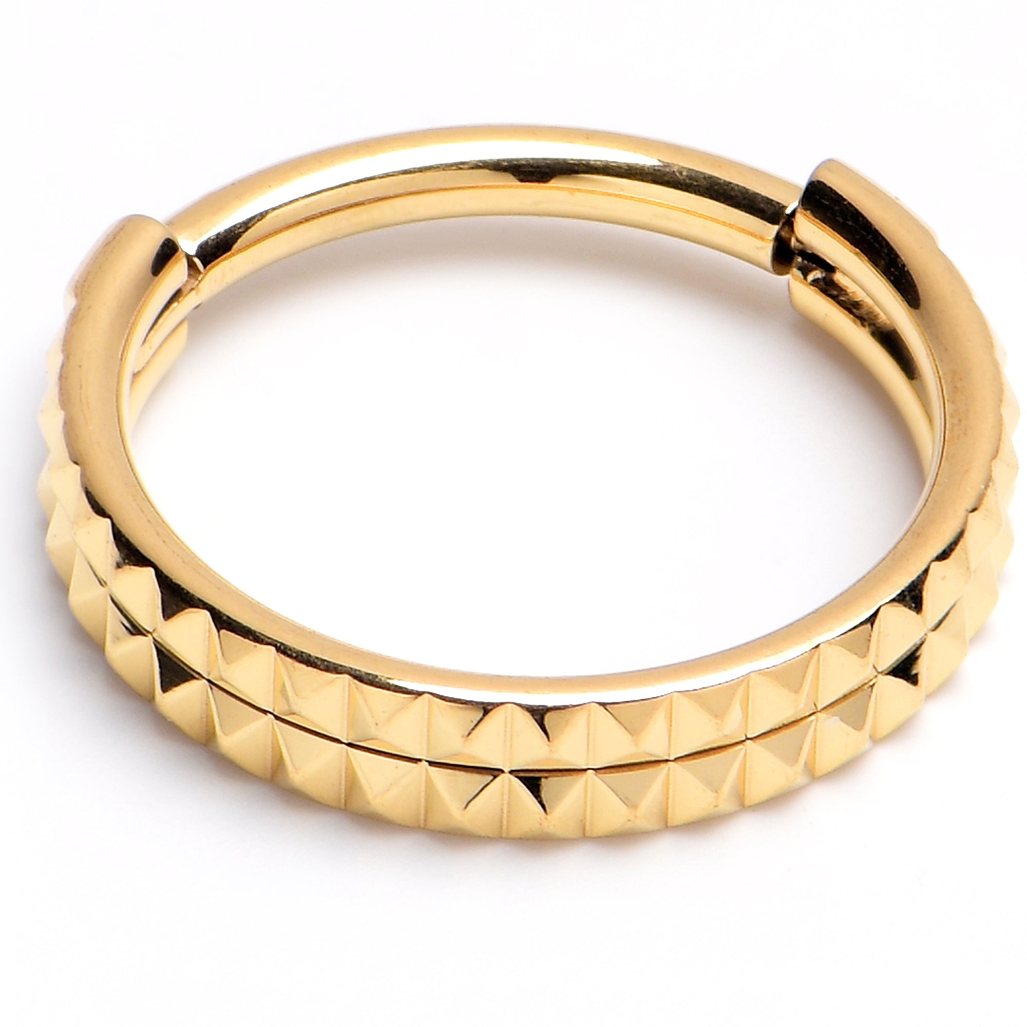 16G 3/8 Gold PVD Pyramid Cut Double Hoop 316L Surgical Steel Hinged Segment Ring
