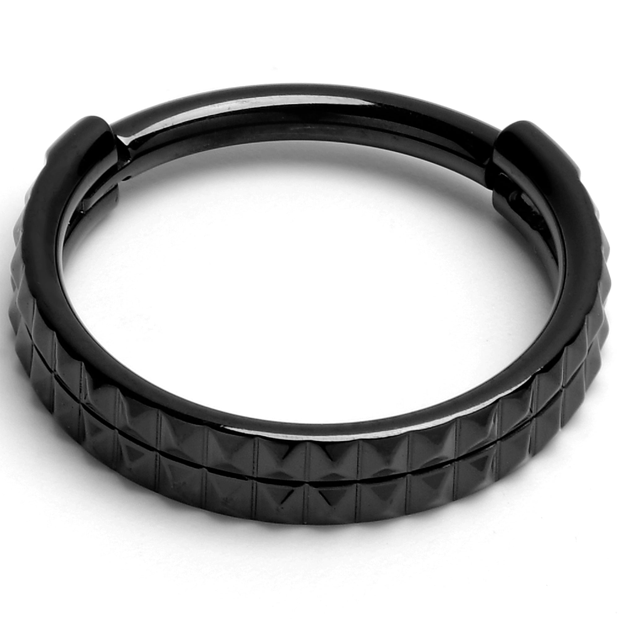 16G 3/8 BlackPVD Pyramid Cut Double Hoop 316L Surgical Steel Hinged Segment Ring