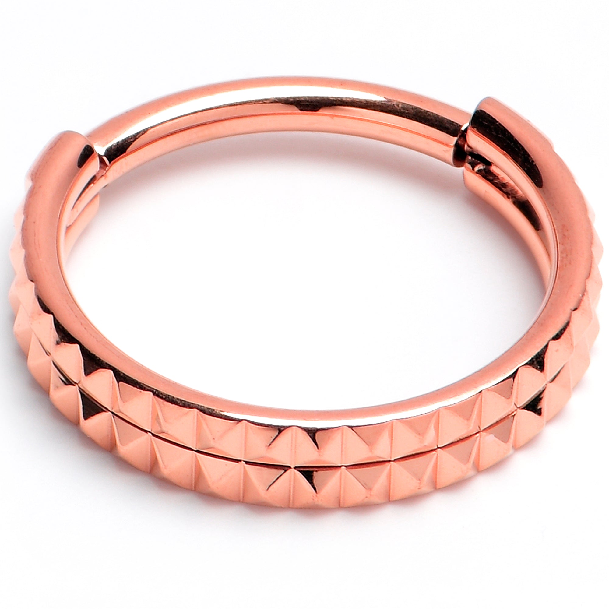 16 Gauge 3/8 Rose Gold PVD Pyramid Cut Double Hoop 316L Surgical Steel Hinged Segment Ring