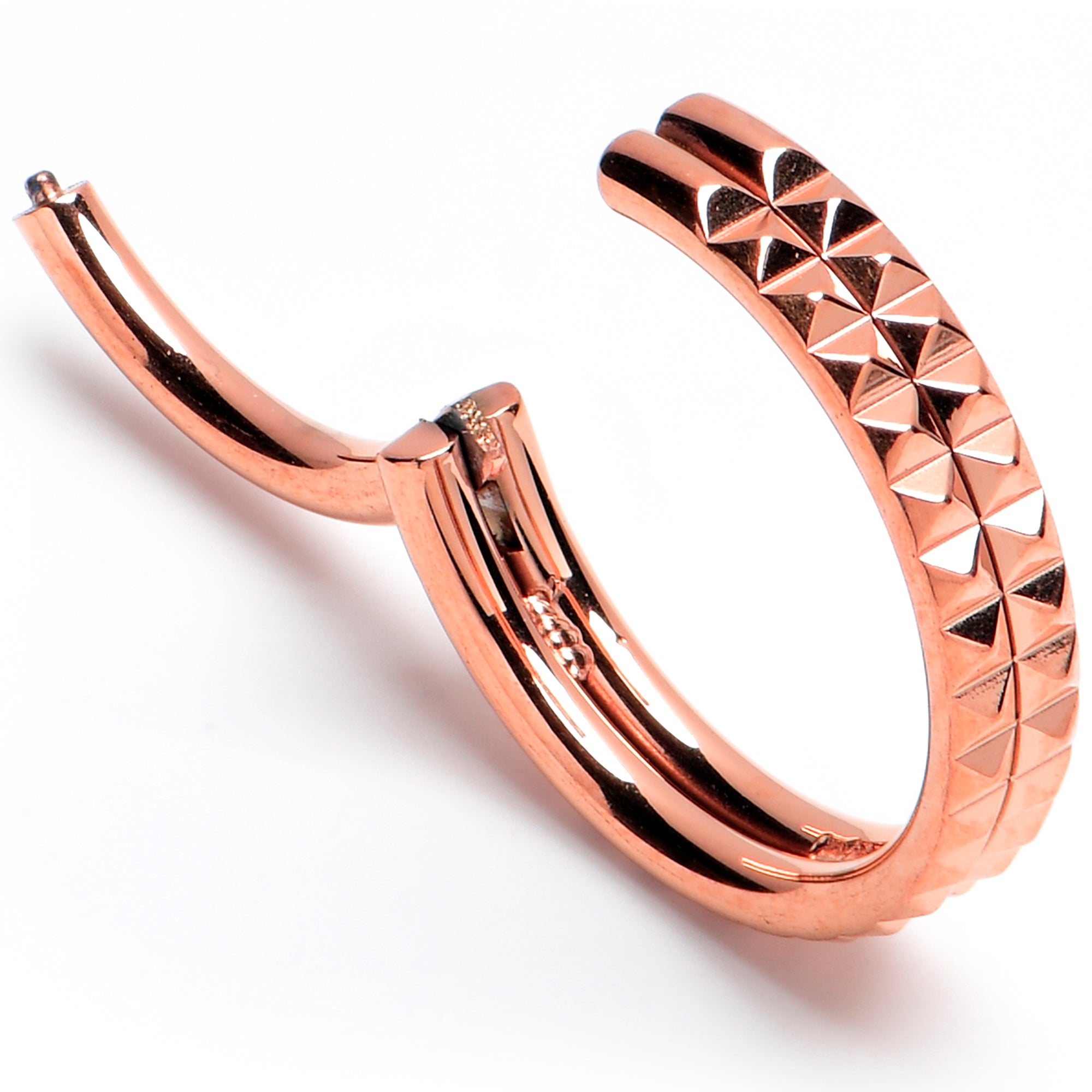 16 Gauge 3/8 Rose Gold PVD Pyramid Cut Double Hoop 316L Surgical Steel Hinged Segment Ring