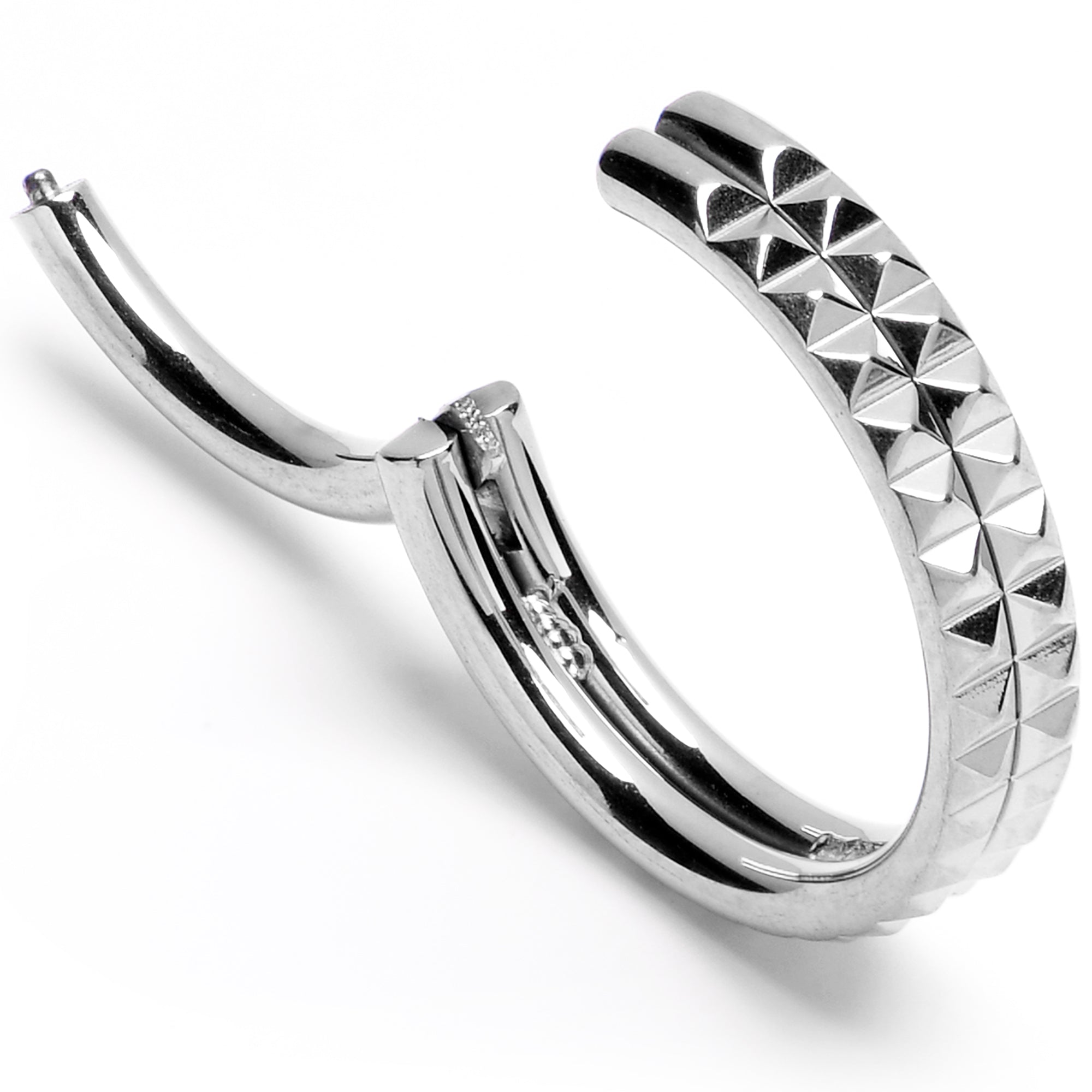 16G 3/8 Pyramid Cut Double Hoop 316L Surgical Steel Hinged Segment Ring