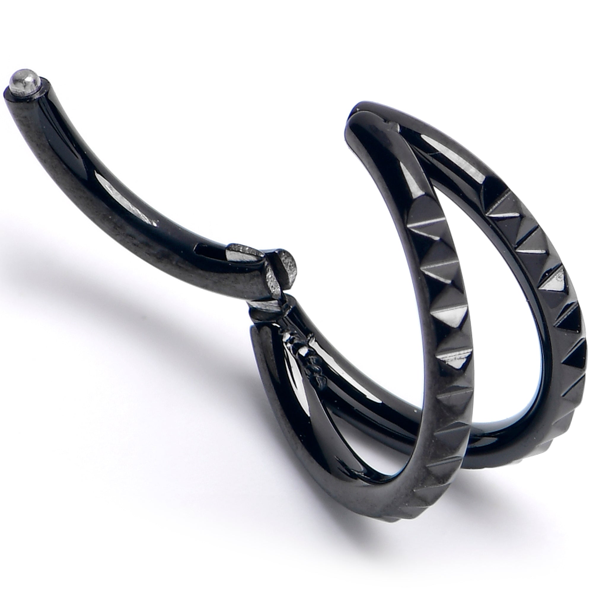 16G 5/16" Black PVD Double Spike Precision Hinged Segment Ring