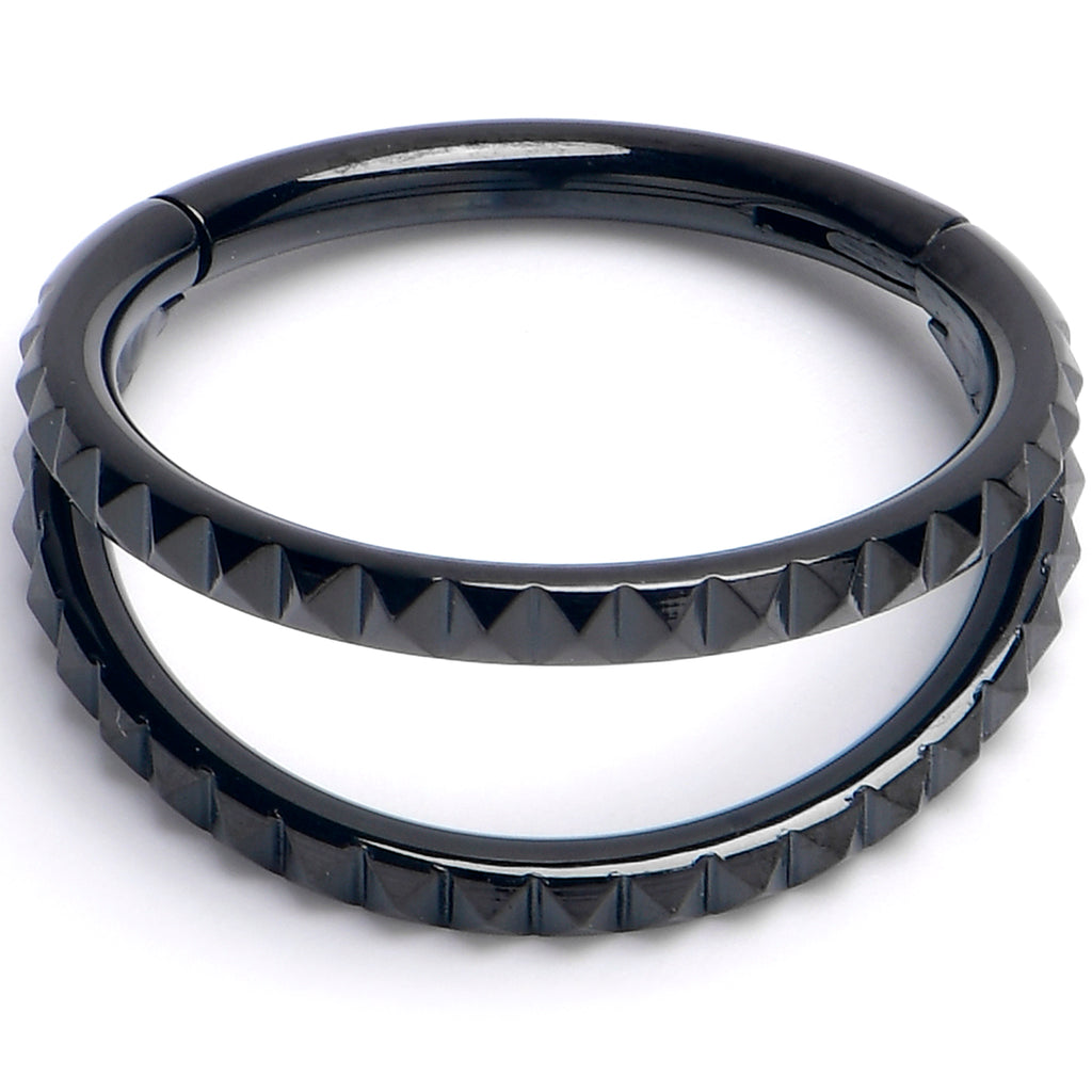 16G 3/8" Black PVD Double Spike Precision Hinged Segment Ring