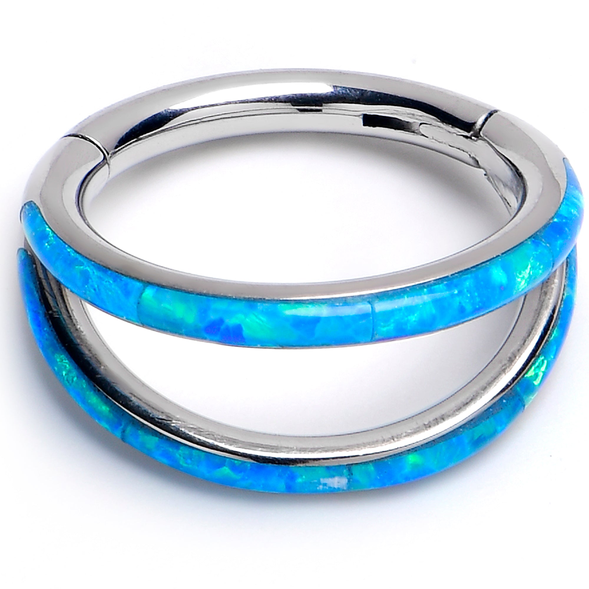 16G 5/16 Blue Synthetic Opal ASTM F-136 Implant Grade Titanium Double Hinged Segment Ring
